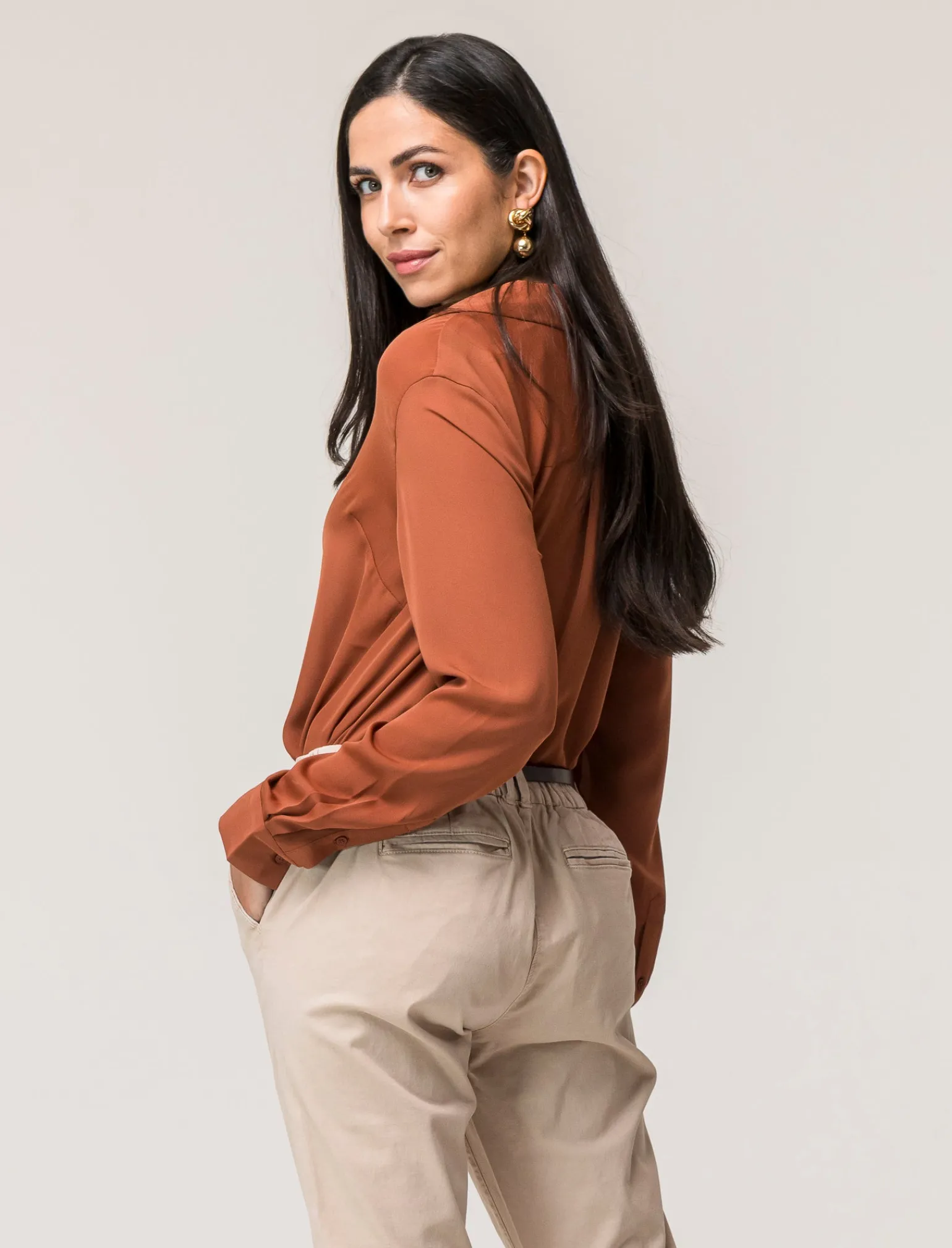 Donna Piazza Italia Donna | Camicie E Casacche<Camicia basic vestibilità regual in tessuto georgette e scollo a V - coccio