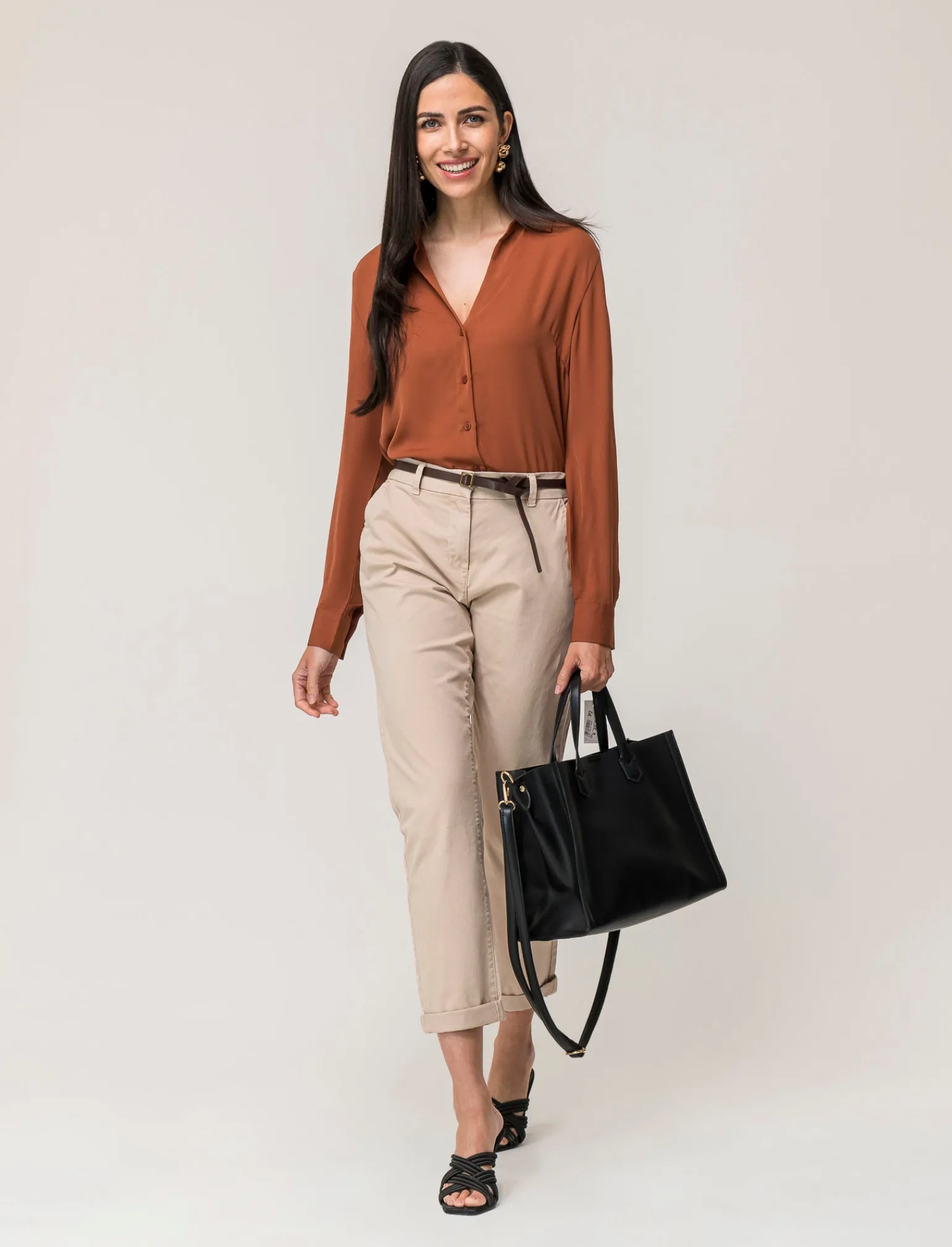 Donna Piazza Italia Donna | Camicie E Casacche<Camicia basic vestibilità regual in tessuto georgette e scollo a V - coccio