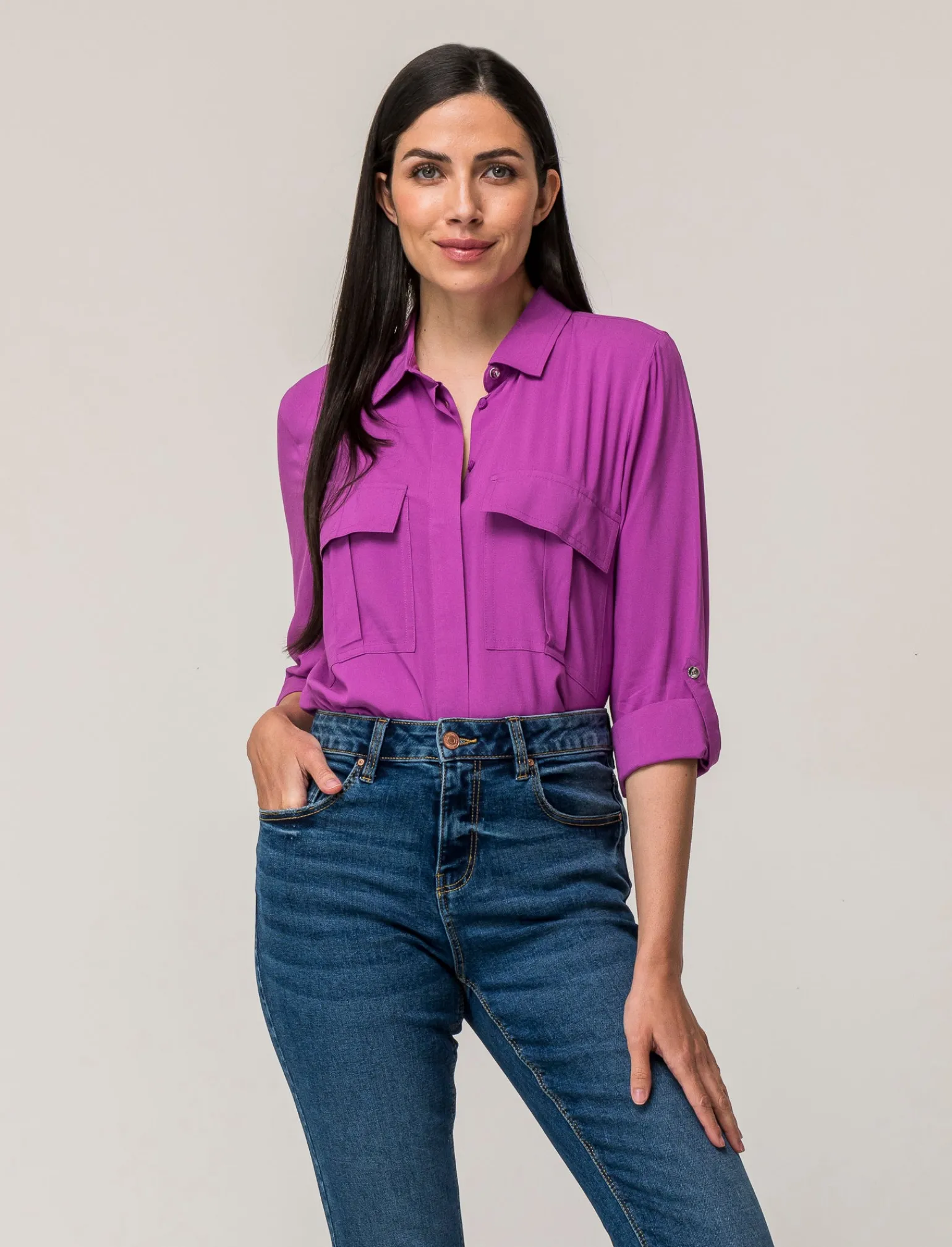 Donna Piazza Italia Donna | Camicie E Casacche<Camicia basica con tasconi applicati e aletta su manica e spalle vestibilità regular -
