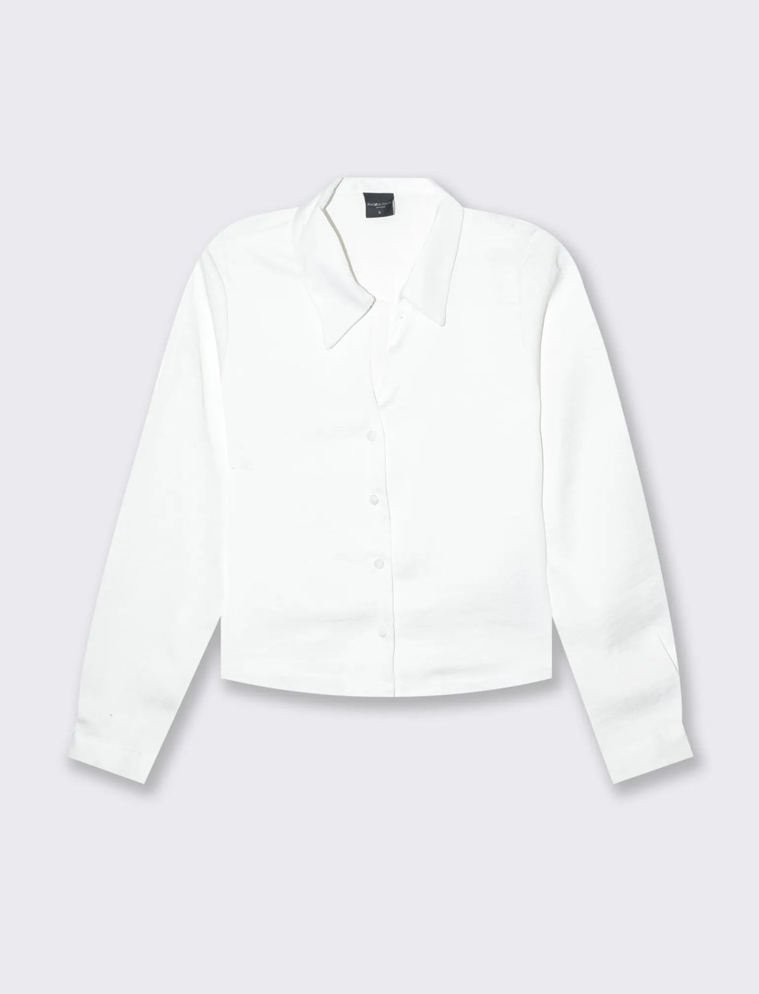 Donna Piazza Italia Donna | Camicie E Casacche<Camicia crop a manica lunga con scollo a V in satin - Avorio