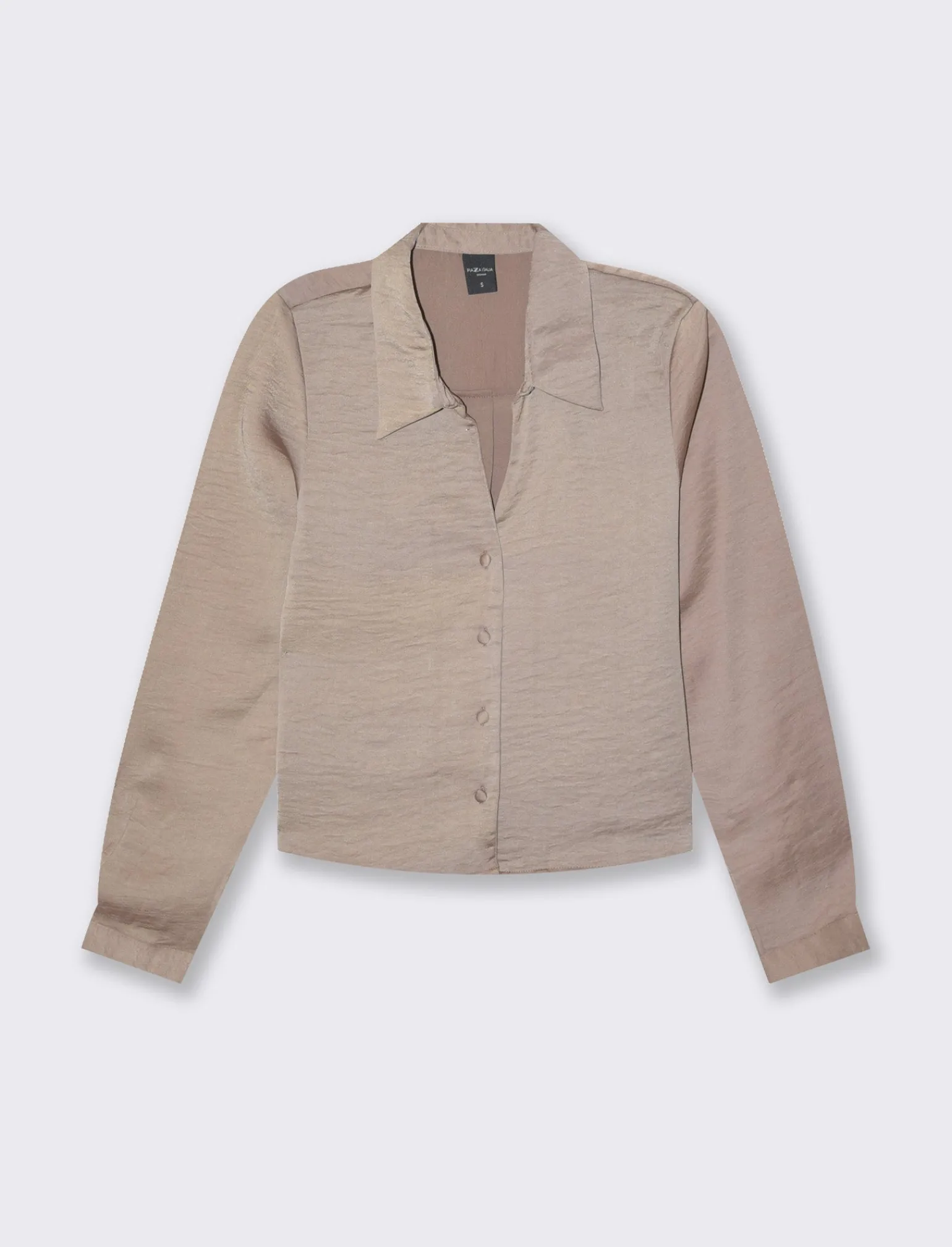 Donna Piazza Italia Donna | Camicie E Casacche<Camicia crop a manica lunga con scollo a V in satin - castoro