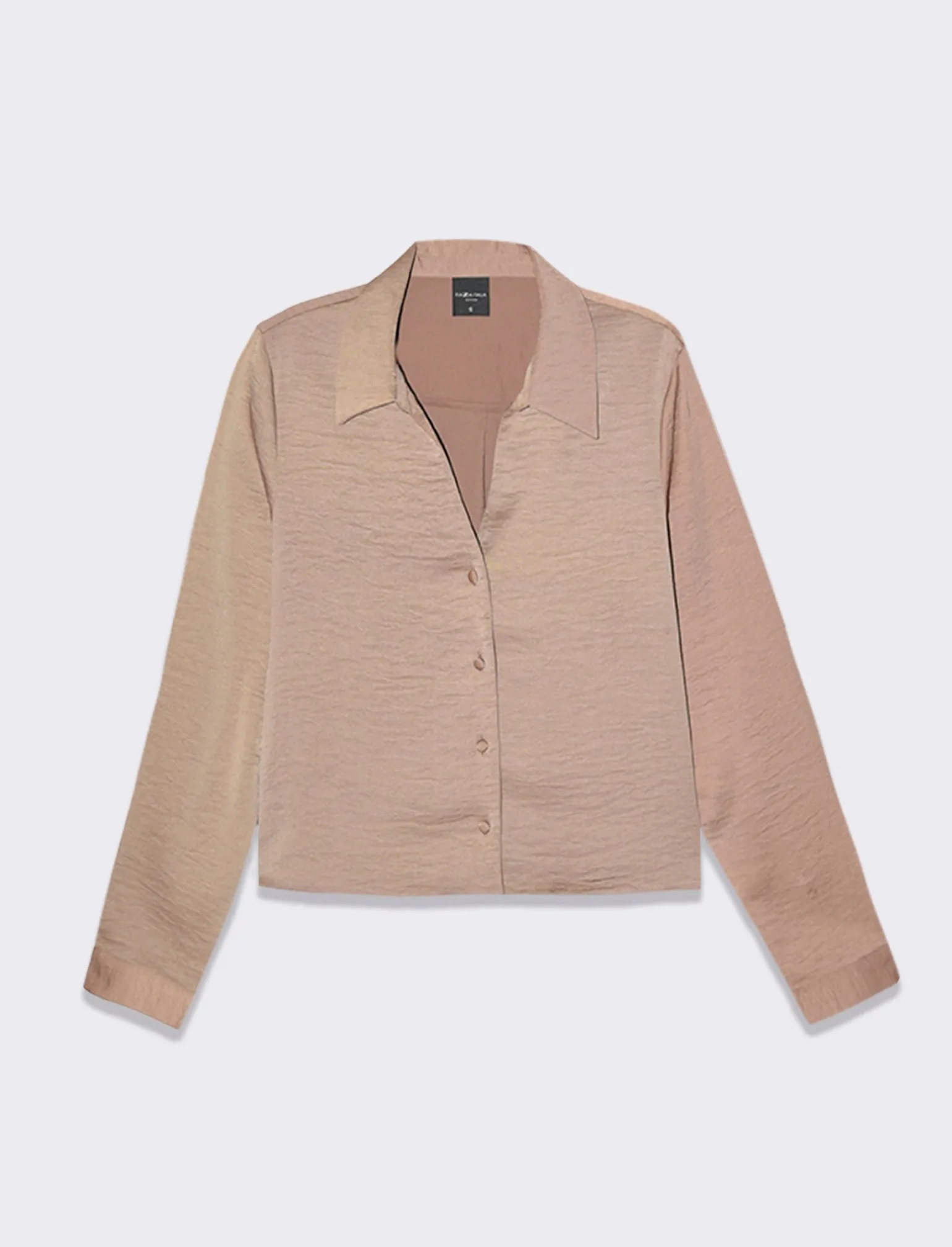 Donna Piazza Italia Donna | Camicie E Casacche<Camicia crop a manica lunga con scollo a V in satin - castoro