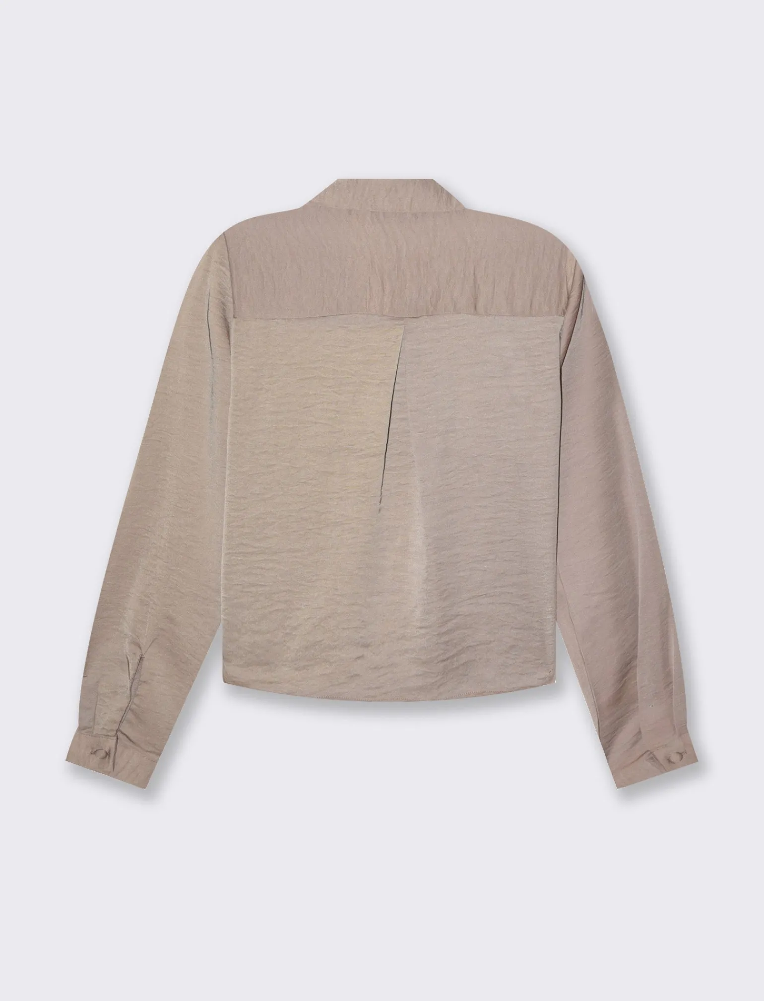Donna Piazza Italia Donna | Camicie E Casacche<Camicia crop a manica lunga con scollo a V in satin - castoro
