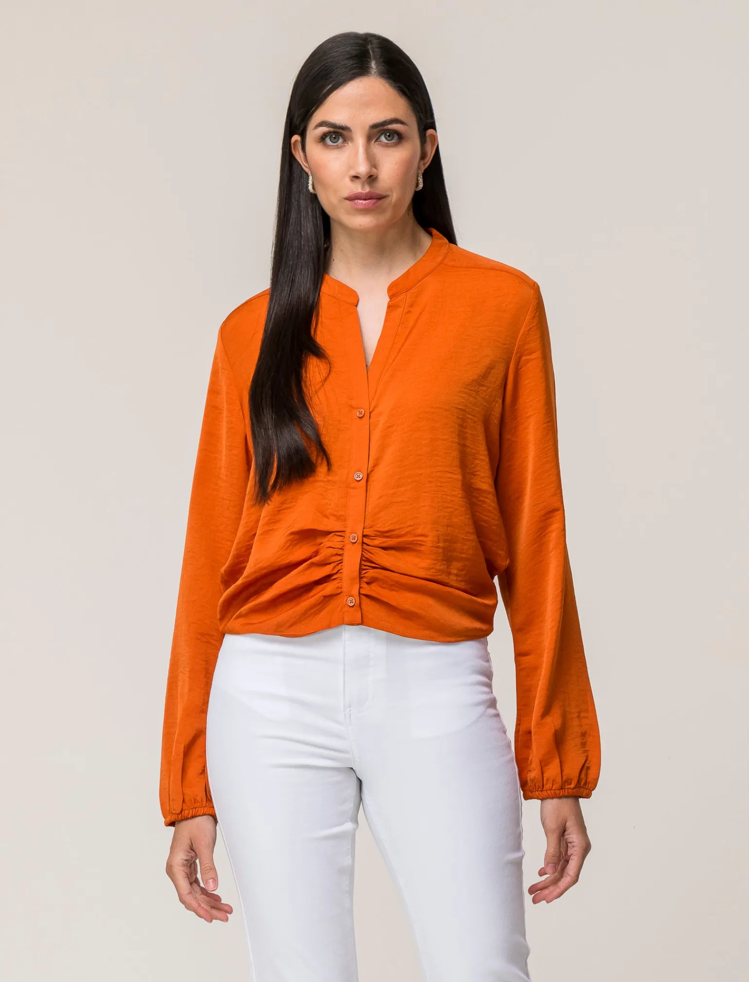Donna Piazza Italia Donna | Camicie E Casacche<Camicia cropped manica lunga e con pieghe sul fondo effetto sblusato - Arancio