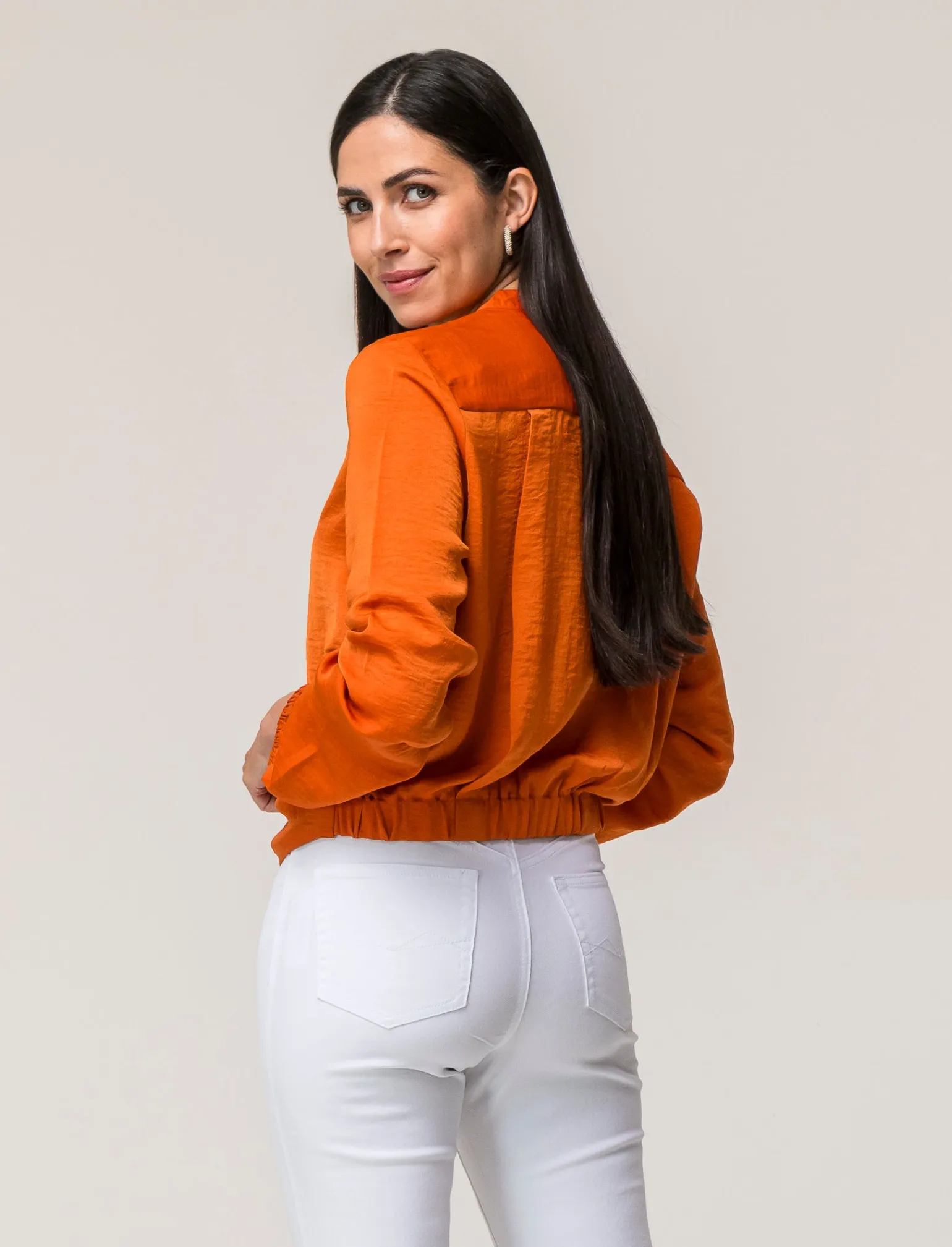 Donna Piazza Italia Donna | Camicie E Casacche<Camicia cropped manica lunga e con pieghe sul fondo effetto sblusato - Arancio