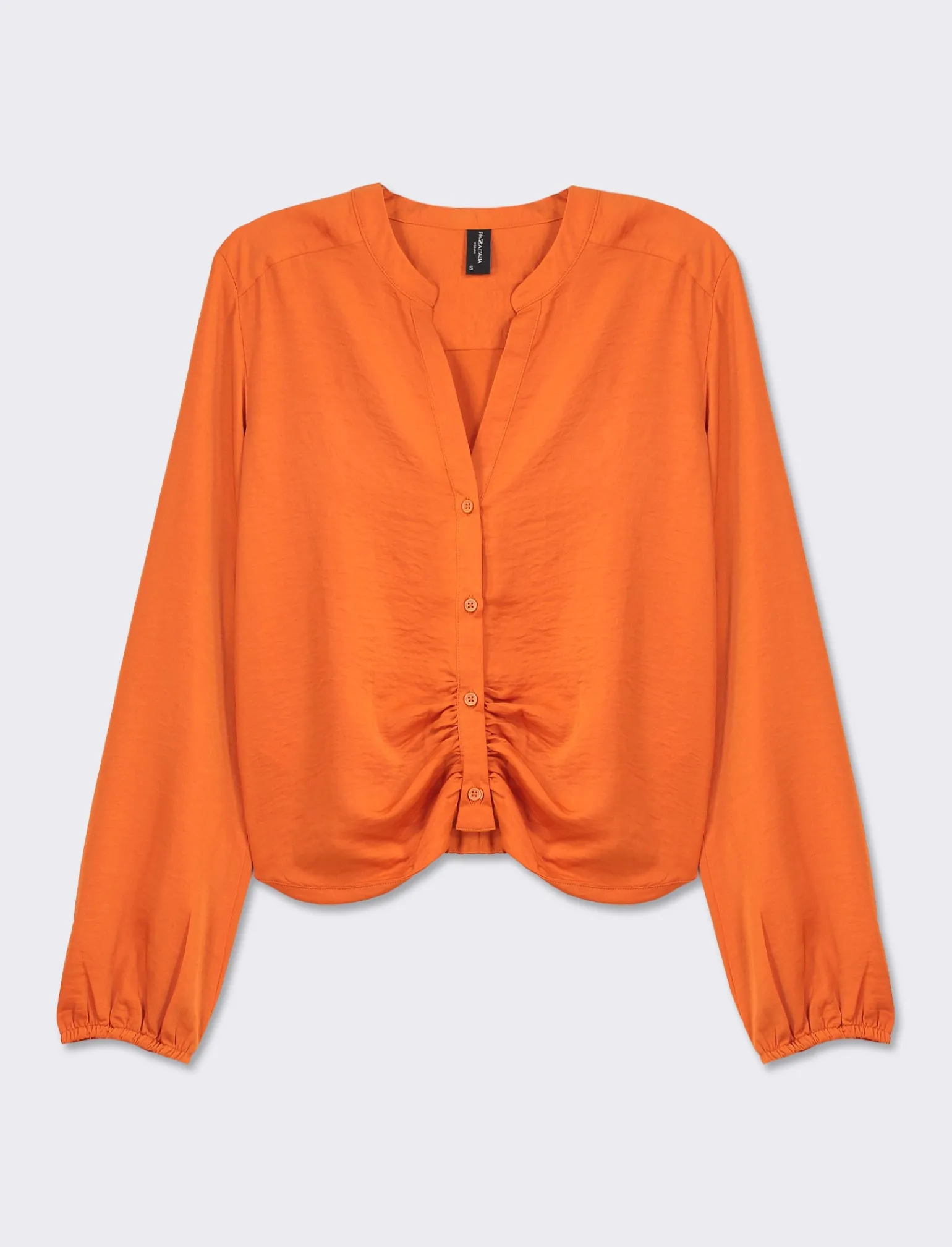 Donna Piazza Italia Donna | Camicie E Casacche<Camicia cropped manica lunga e con pieghe sul fondo effetto sblusato - Arancio
