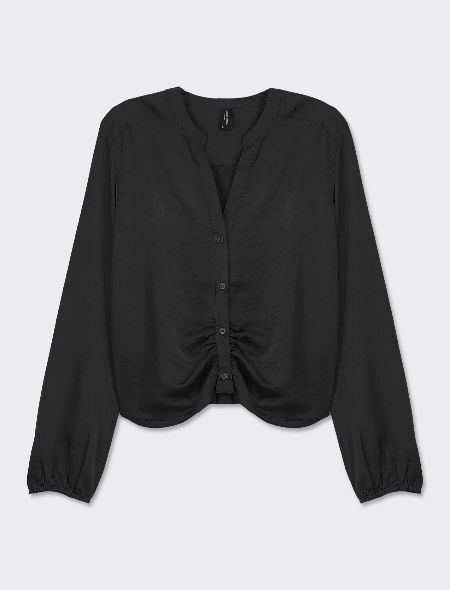 Donna Piazza Italia Donna | Camicie E Casacche<Camicia cropped manica lunga e con pieghe sul fondo effetto sblusato -
