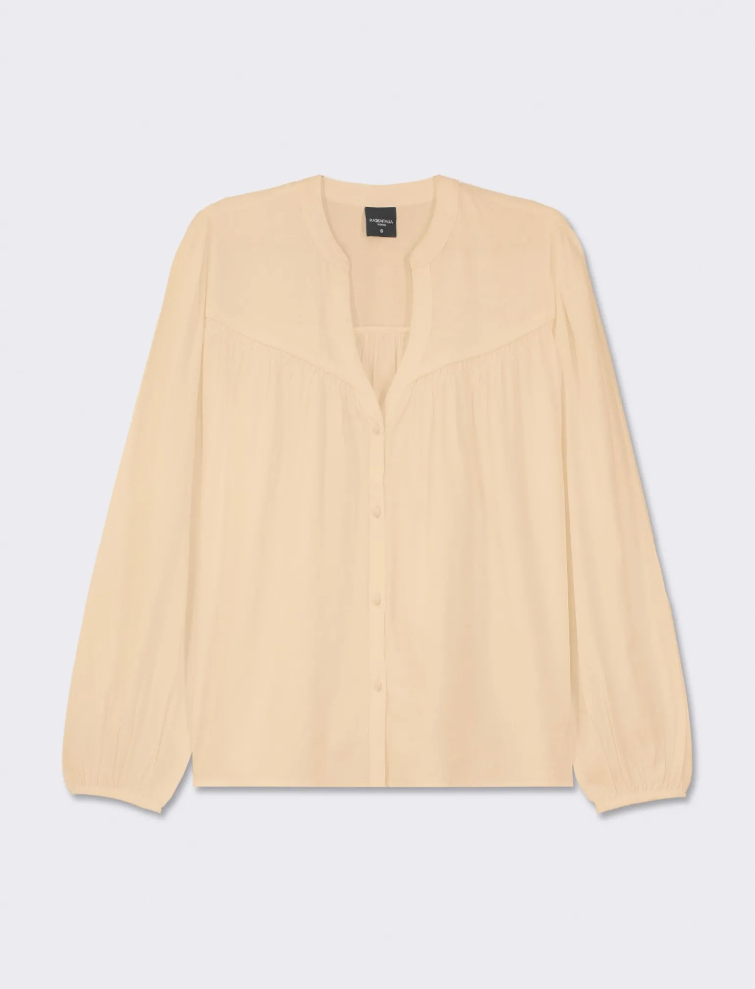 Donna Piazza Italia Camicie E Casacche<Camicia fluida con collo alla coreana e maniche ampie e applicazione nerve con arriccio - Beige corda