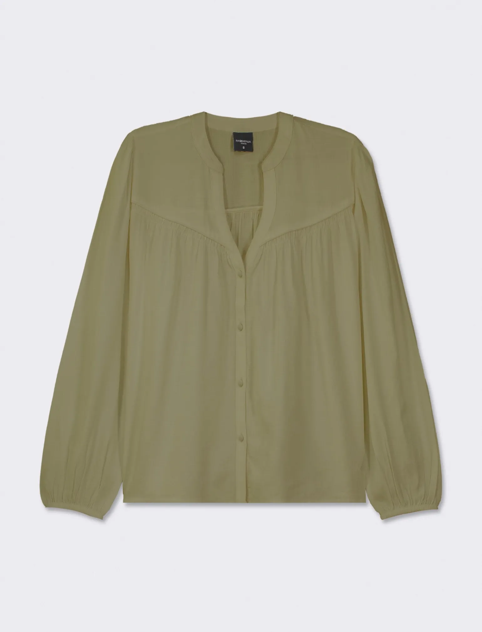 Donna Piazza Italia Camicie E Casacche<Camicia fluida con collo alla coreana e maniche ampie e applicazione nerve con arriccio - Kaky 1