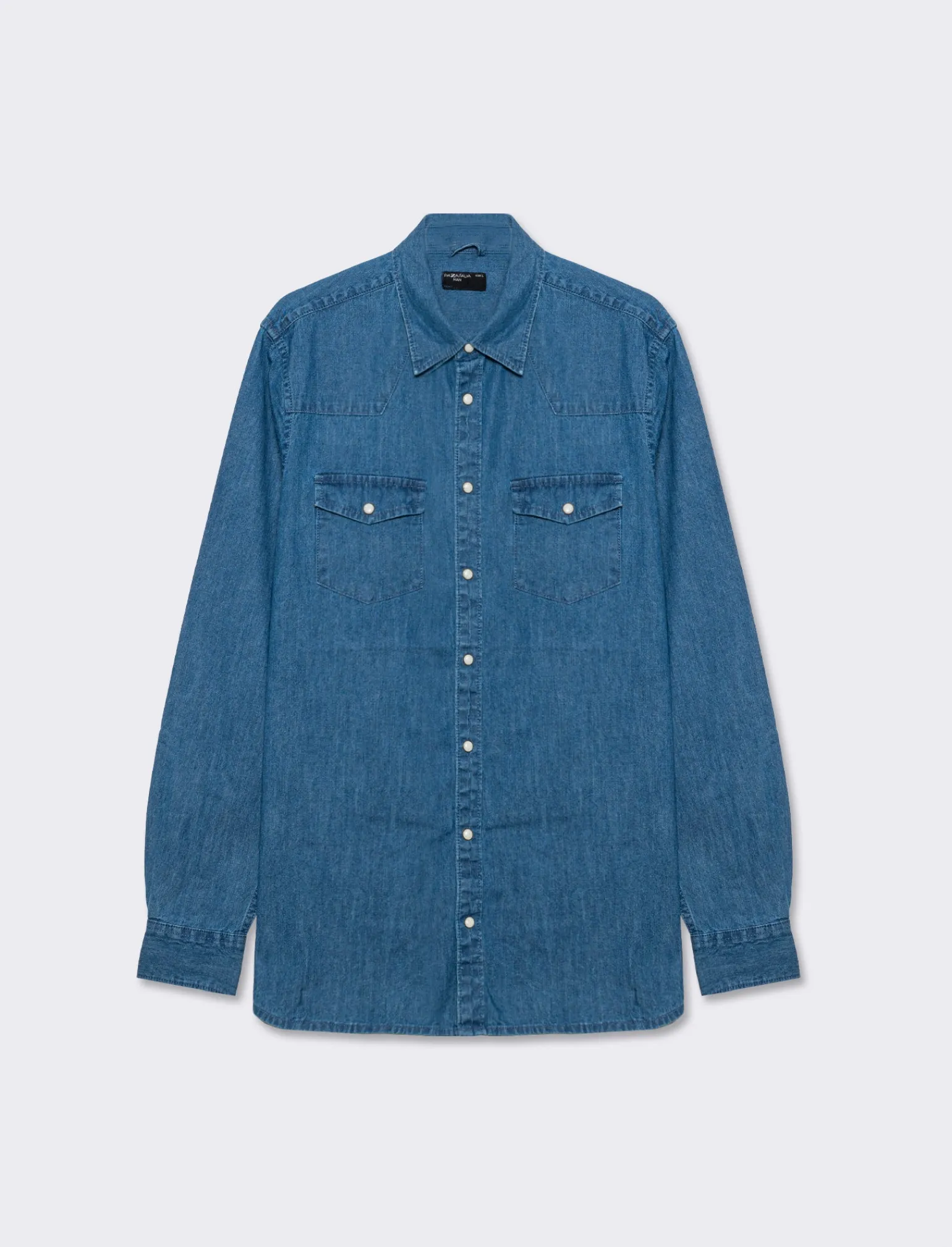 Uomo Piazza Italia Uomo | Camicie<Camicia in denim regular fit colletto arevers e maniche lunghe - Denim