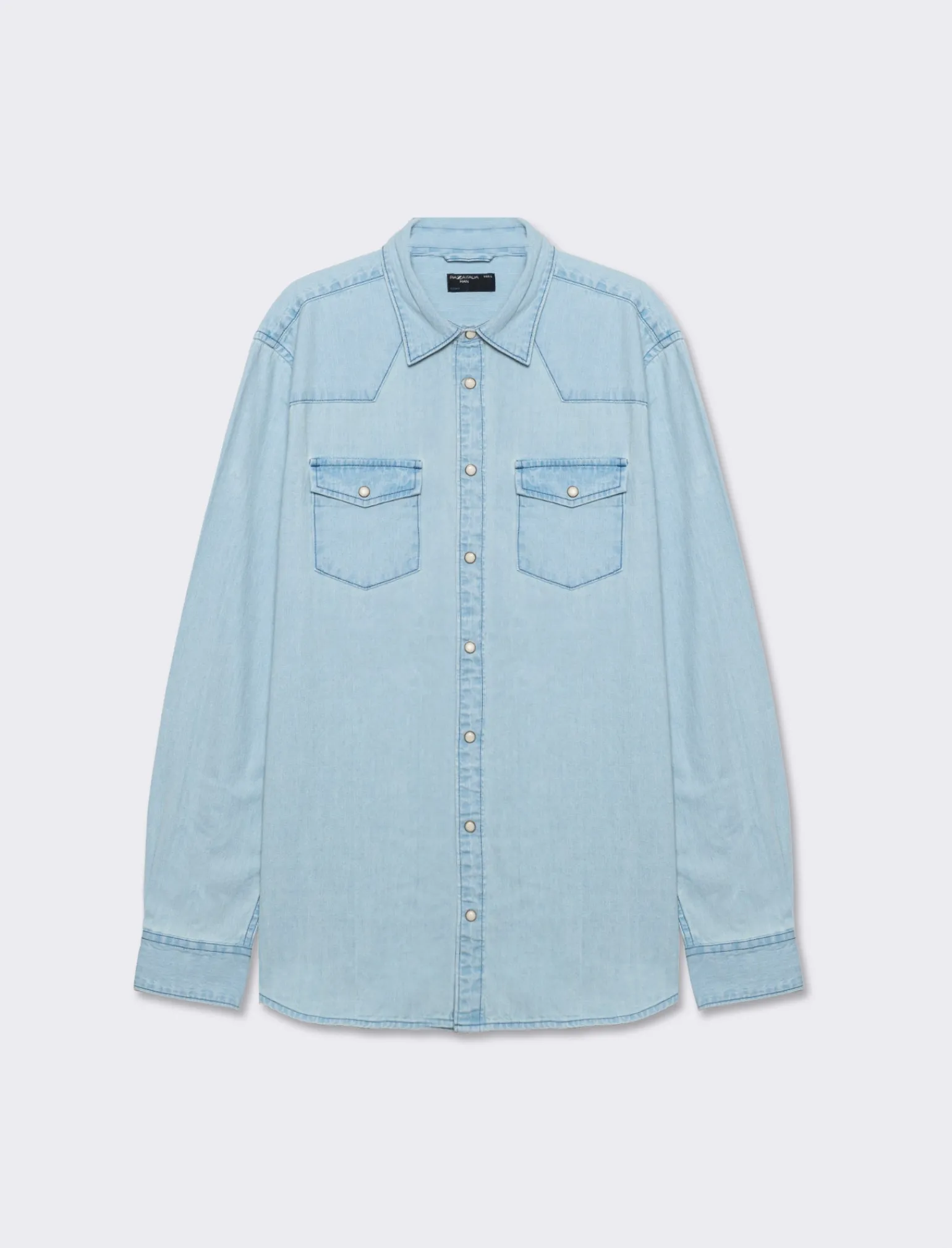 Uomo Piazza Italia Uomo | Camicie<Camicia in denim regular fit colletto arevers e maniche lunghe - Denim chiaro