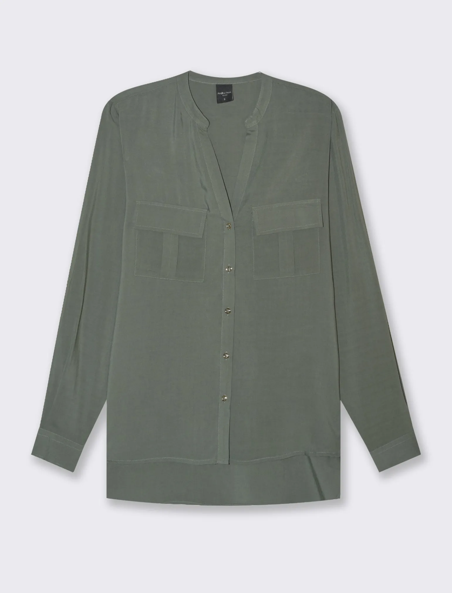 Donna Piazza Italia Camicie E Casacche<Camicia in viscosa manica lunga risvoltabile tramite alette - foresta