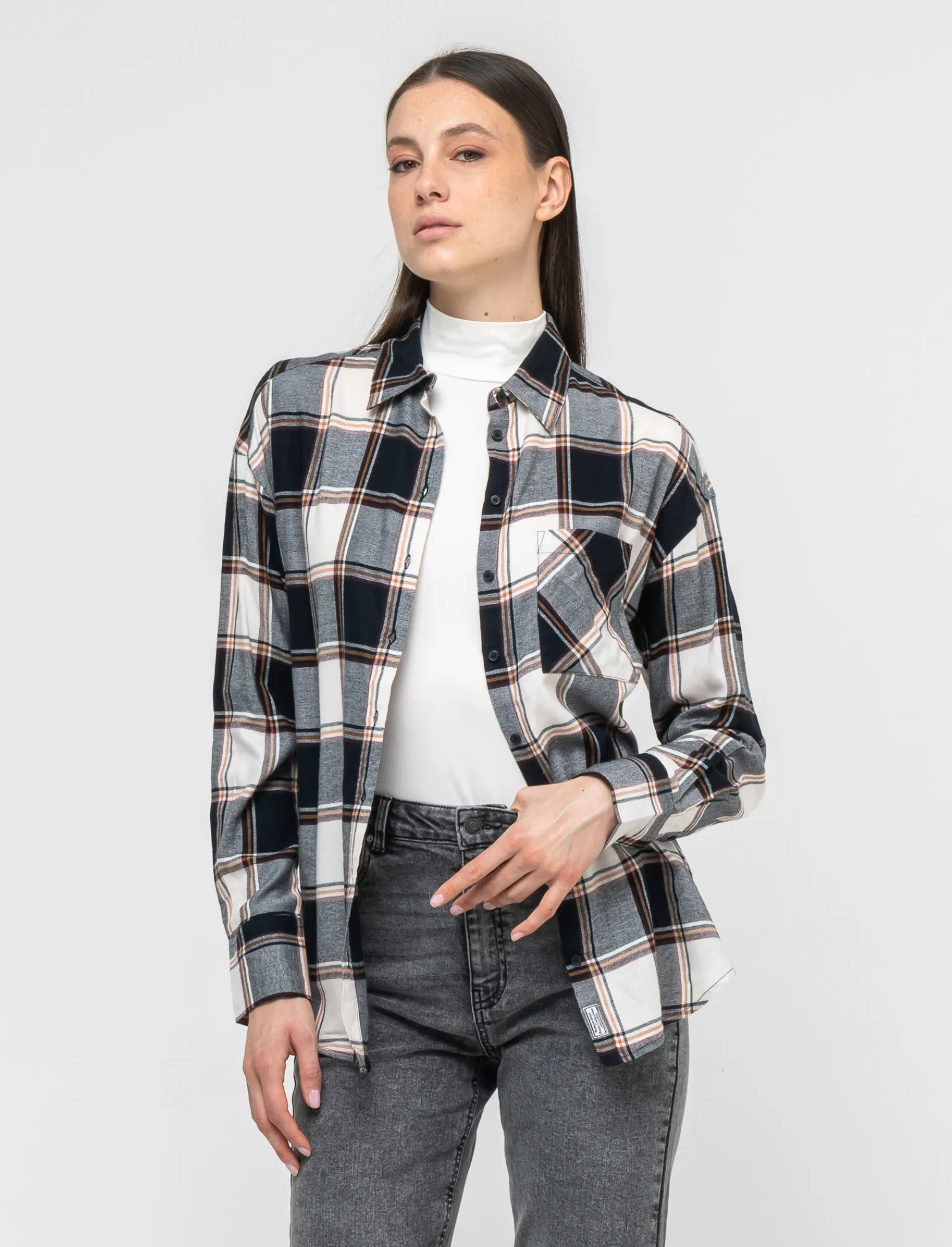 Donna Piazza Italia Donna | Camicie E Casacche<Camicia manica lunga a quadri con tasca a toppa - var 2