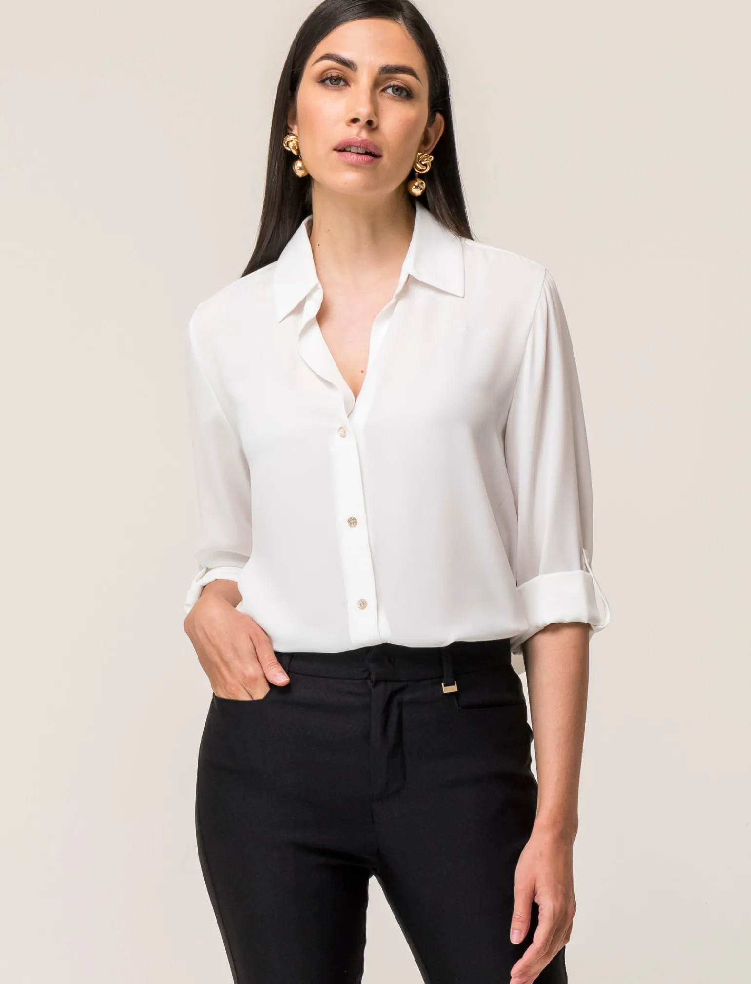 Donna Piazza Italia Donna | Camicie E Casacche<Camicia manica lunga vestibilità morbida e manica con alette risvoltabile - latte