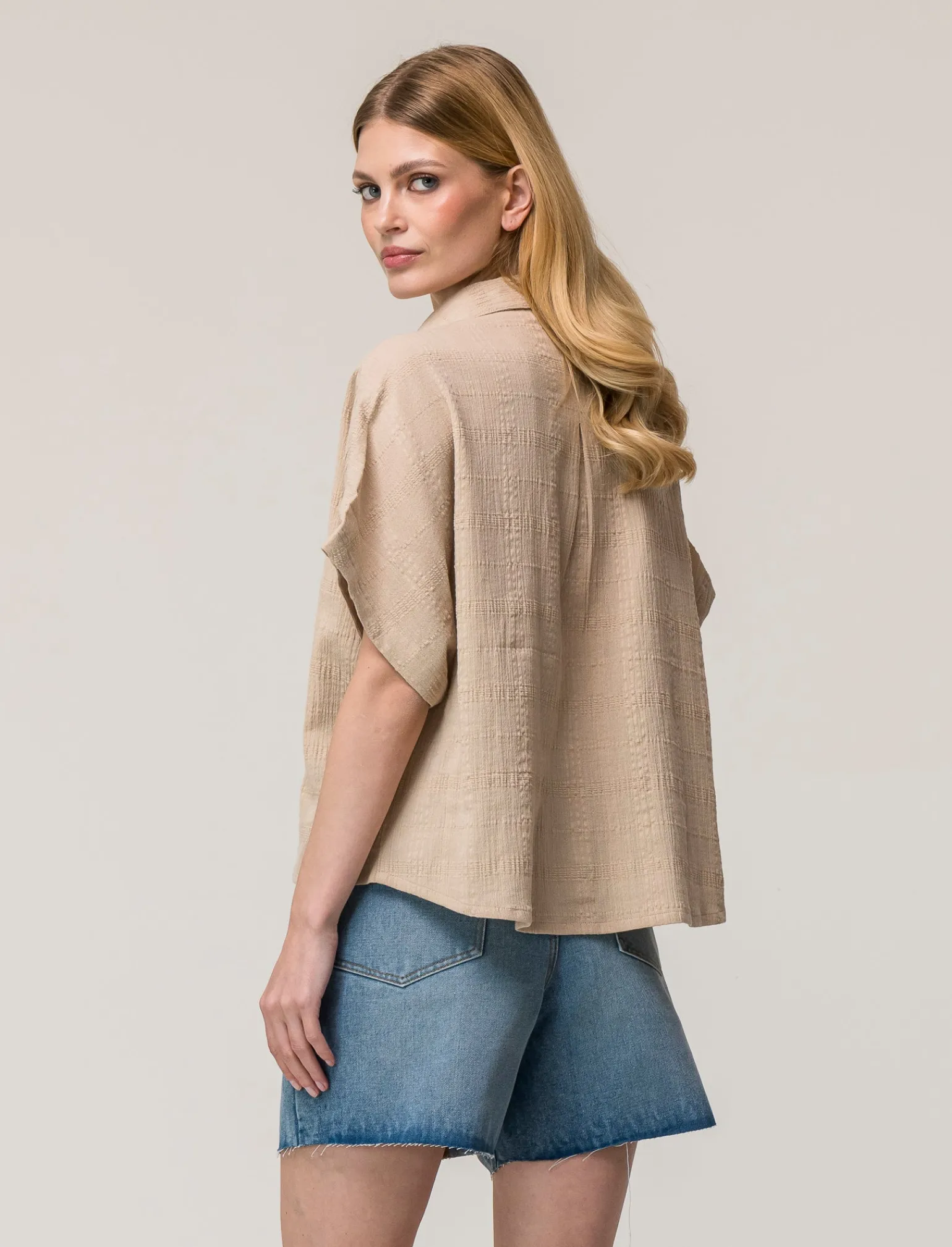 Donna Piazza Italia Camicie E Casacche<Camicia mezza manica in cotone con tasca applicata - Beige corda