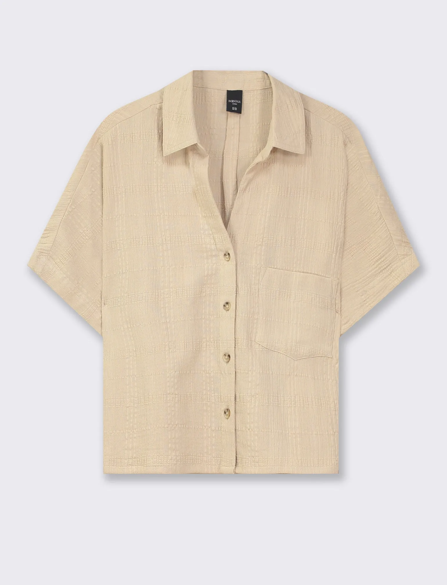 Donna Piazza Italia Camicie E Casacche<Camicia mezza manica in cotone con tasca applicata - Beige corda