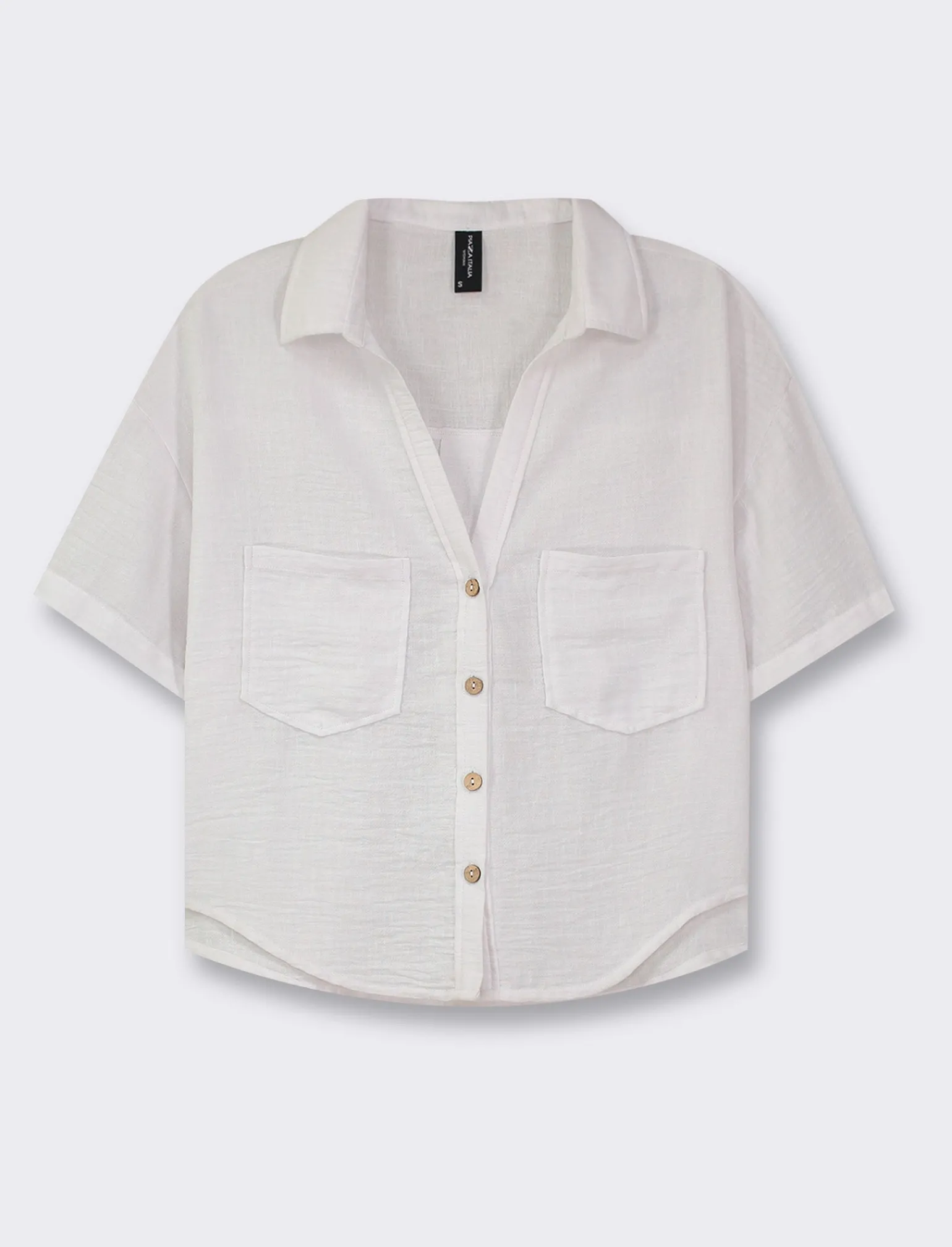 Donna Piazza Italia Donna | Camicie E Casacche<Camicia mezza manica scollo a V e tasche applicate -