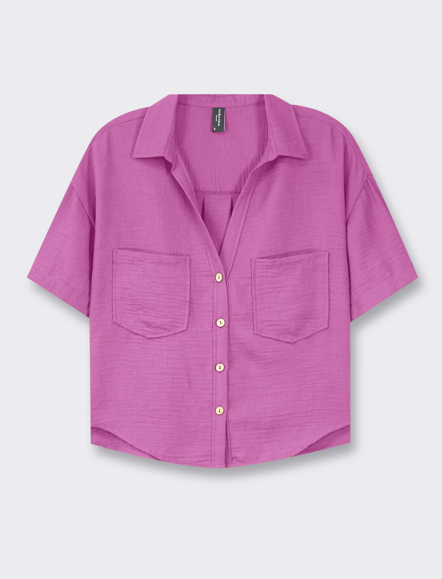 Donna Piazza Italia Donna | Camicie E Casacche<Camicia mezza manica scollo a V e tasche applicate -