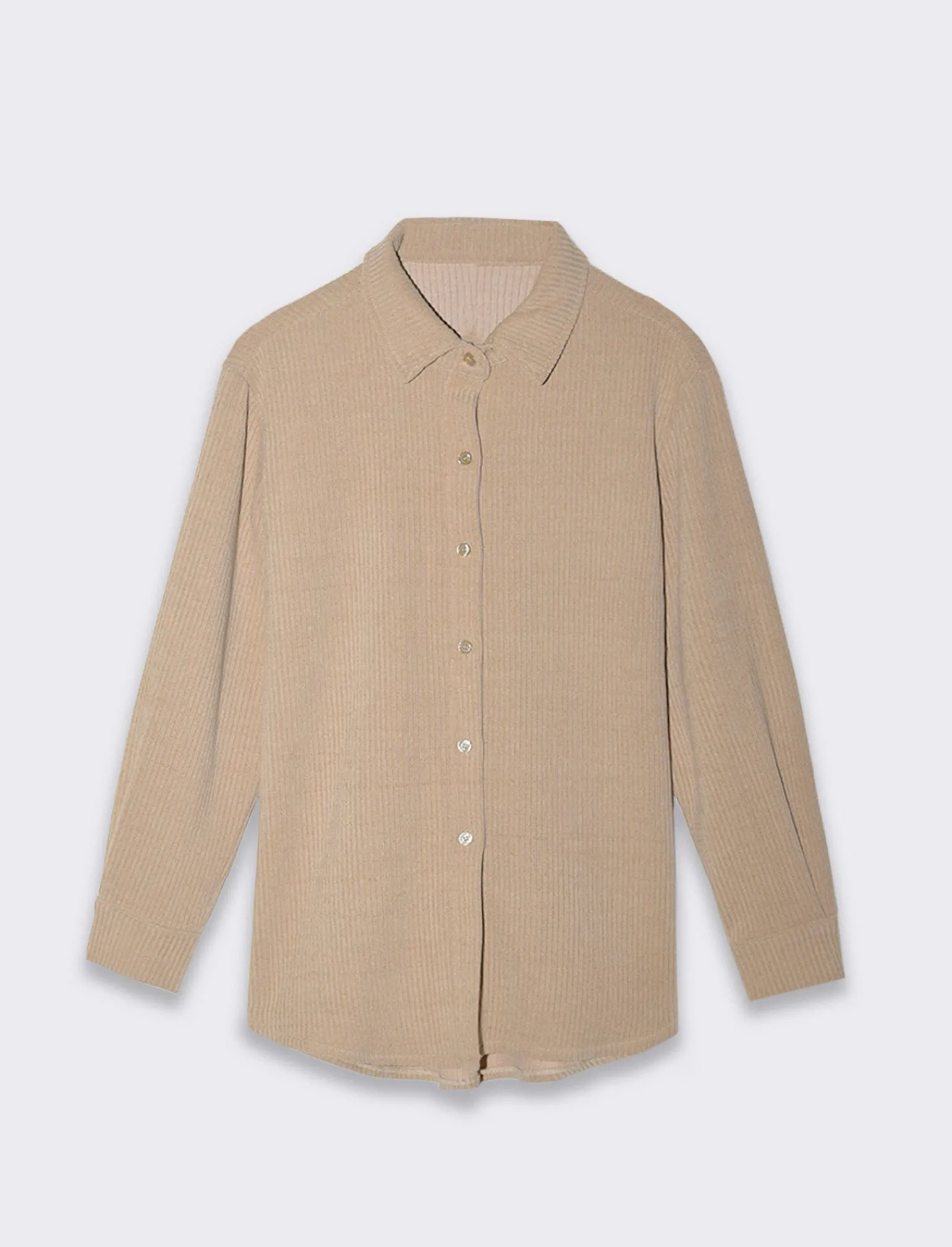 Donna Piazza Italia Donna | Camicie E Casacche<Camicia mnica lunga a coste con tessuto effetto velluto - panna