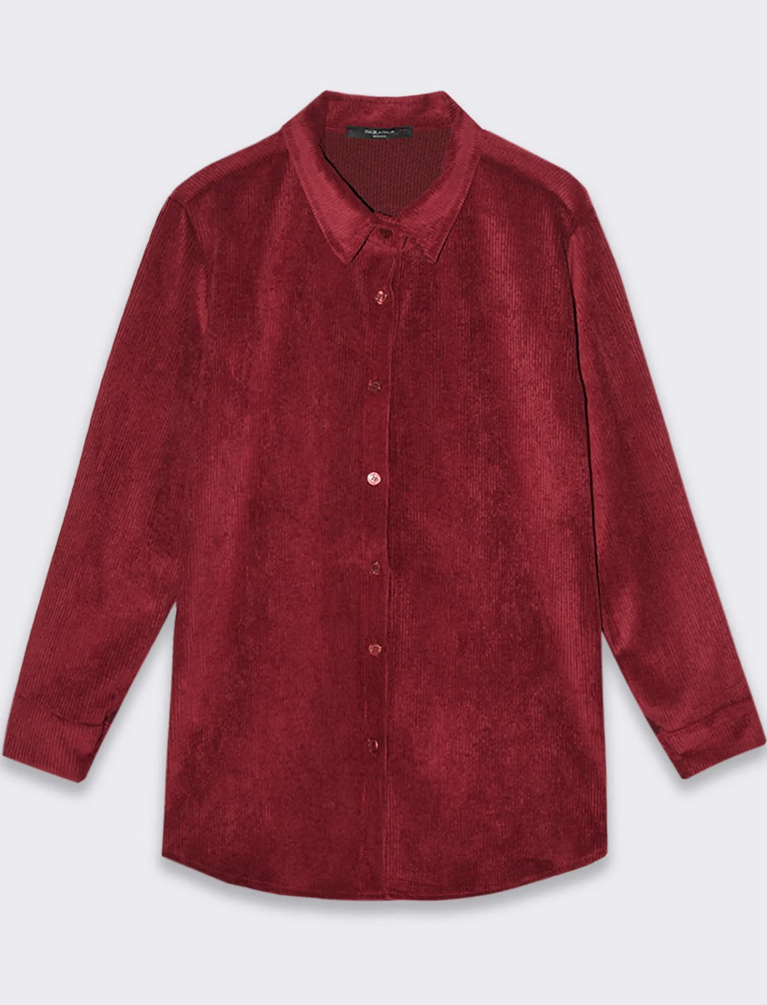 Donna Piazza Italia Donna | Camicie E Casacche<Camicia mnica lunga a coste con tessuto effetto velluto - Vinaccia