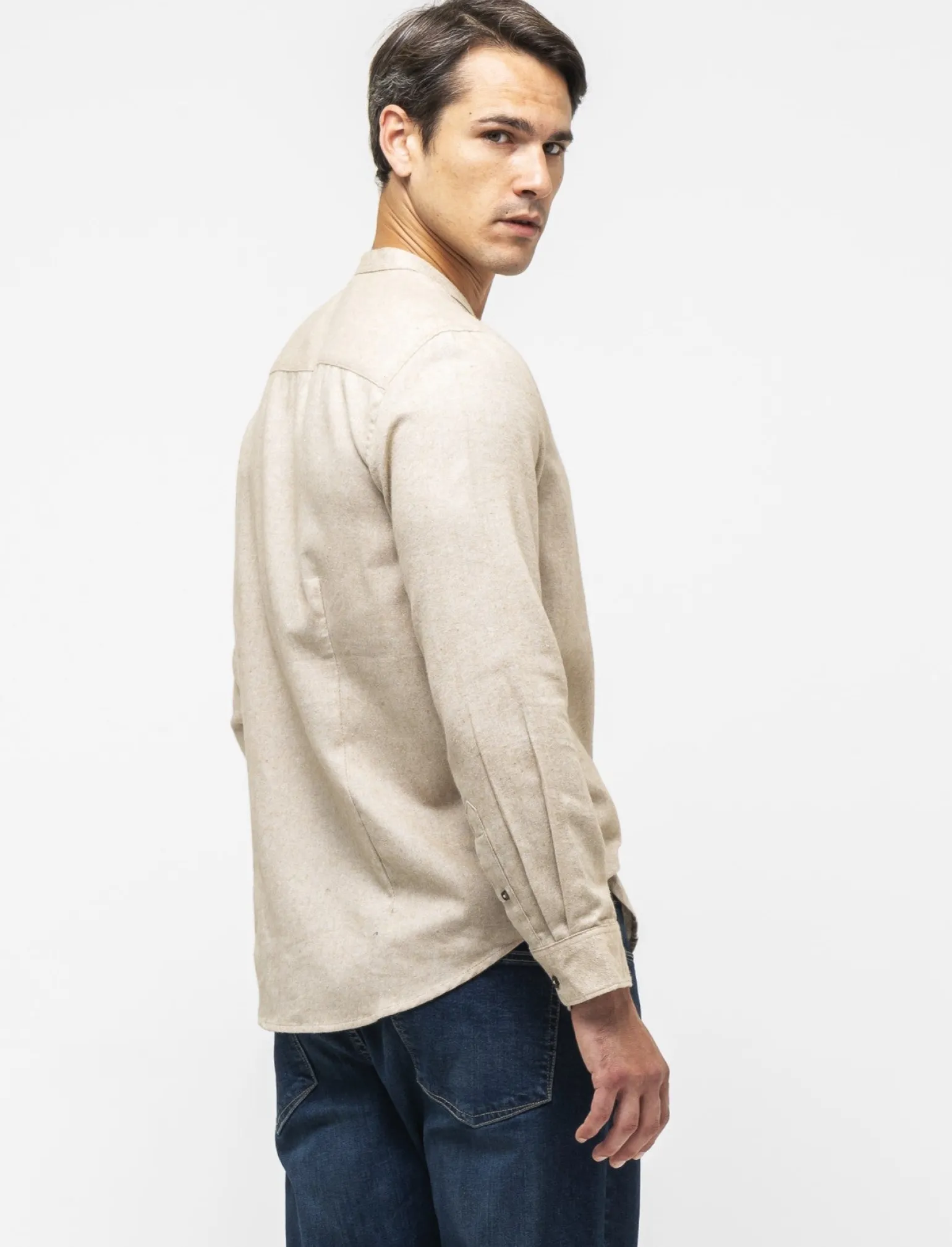 Uomo Piazza Italia Uomo | Camicie<Camicia regular fit in tessuto flanella collo coreano -