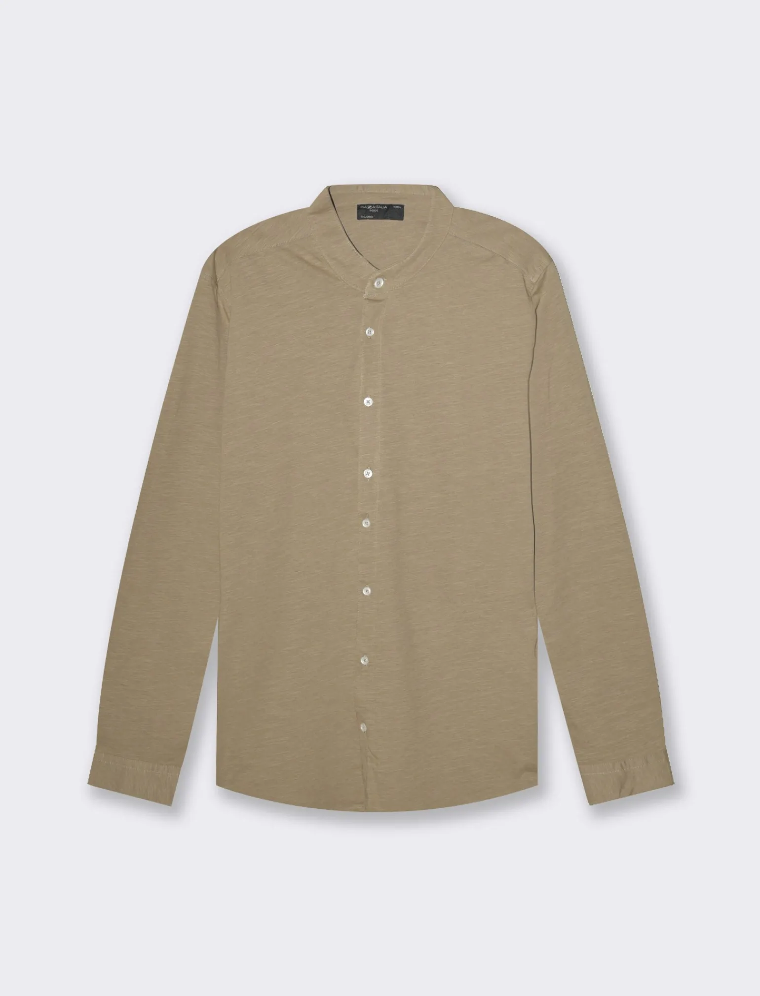 Uomo Piazza Italia Camicie<Camicia regular fit realizzata in tessuto jersey slub in puro cotone con collo coreano e maniche lun - tortora