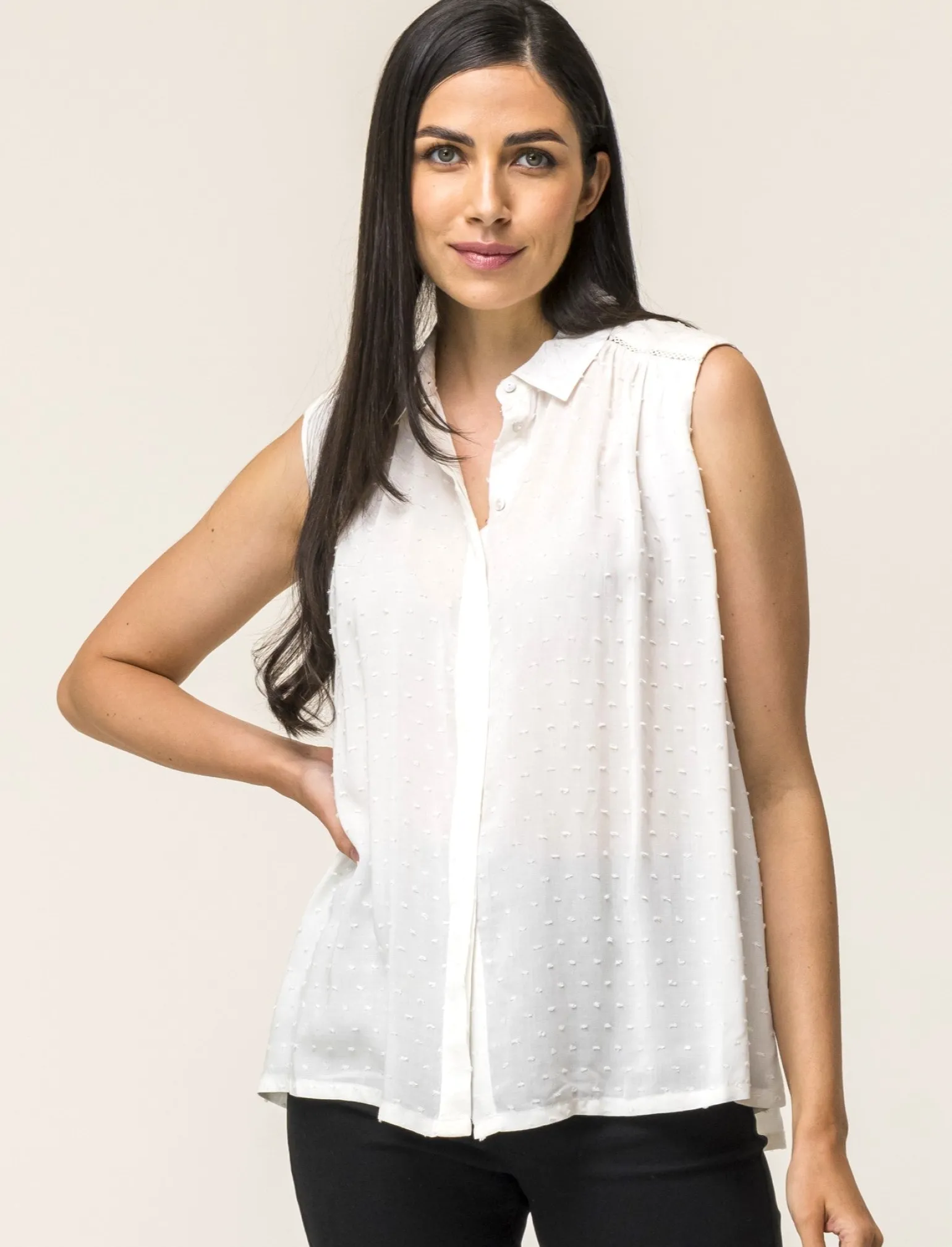 Donna Piazza Italia Donna | Camicie E Casacche<Camicia smanicata in viscosa leggera con inserti su spalla - latte