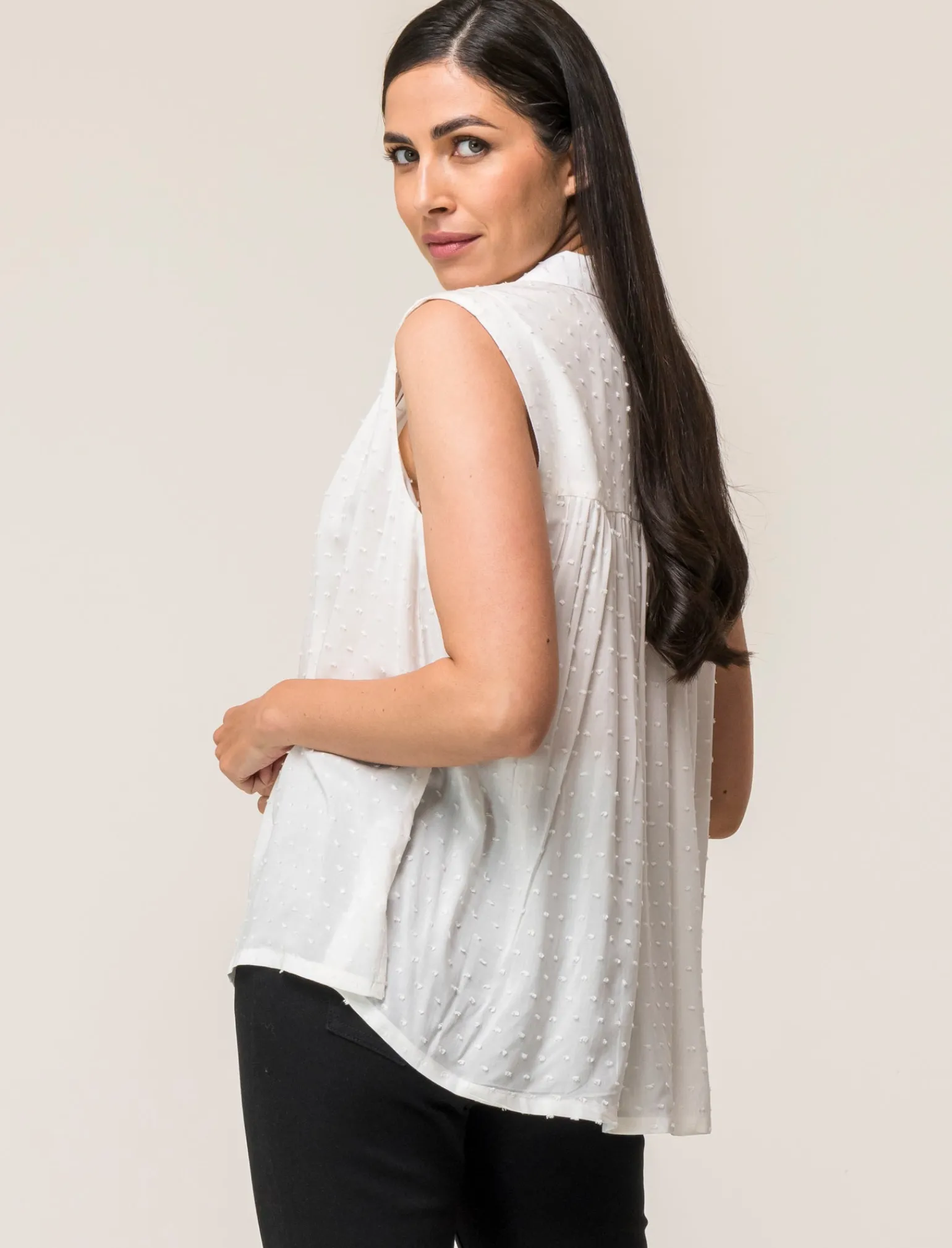 Donna Piazza Italia Donna | Camicie E Casacche<Camicia smanicata in viscosa leggera con inserti su spalla - latte