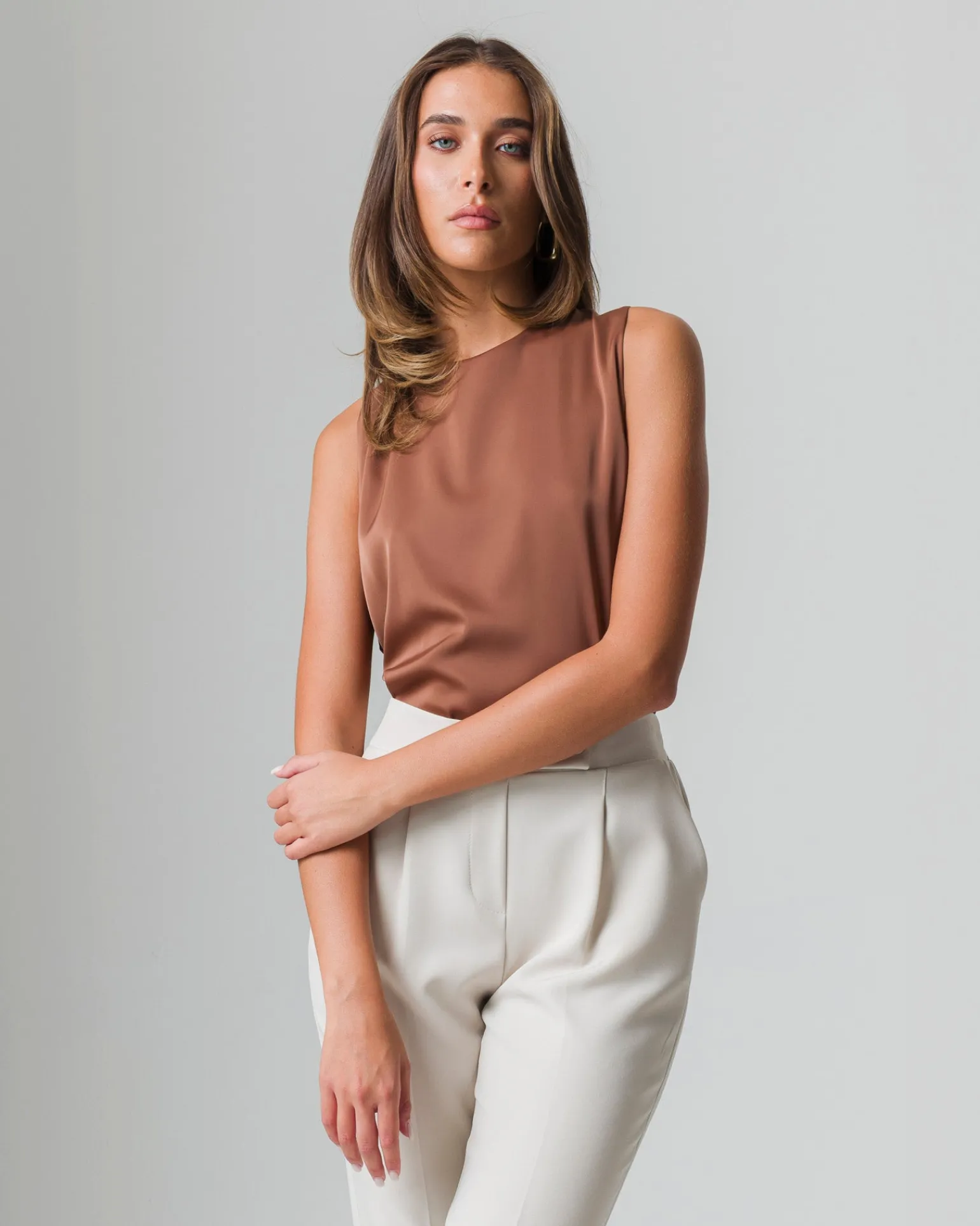 Donna Piazza Italia Donna | T-Shirt E Top<Canotta con chiusura a fiocco sul retro del collo  - tabacco