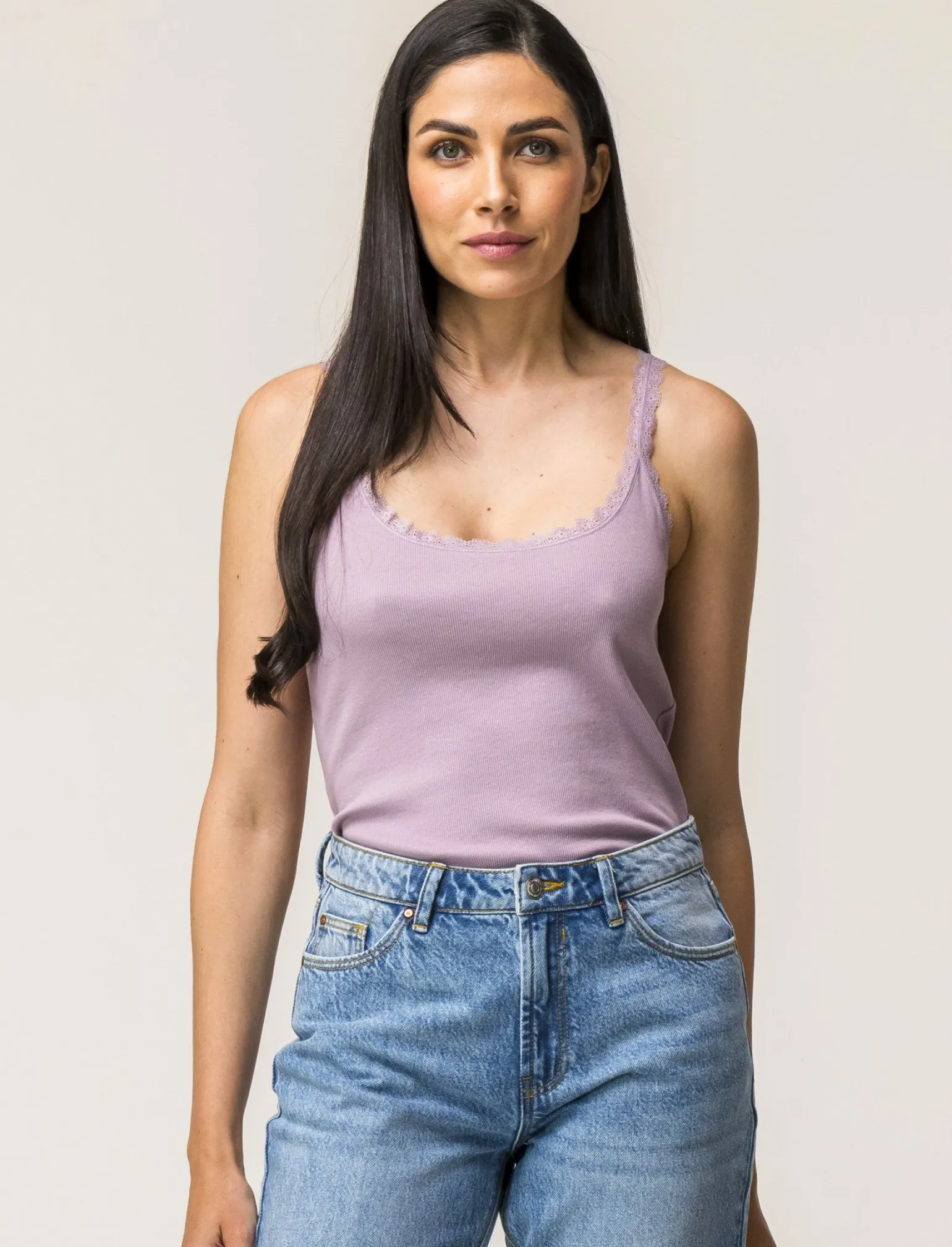 Donna Piazza Italia Donna | T-Shirt E Top<Canotta con spalline e scollatura profonda in pizzo, vestibilità slim - glicine