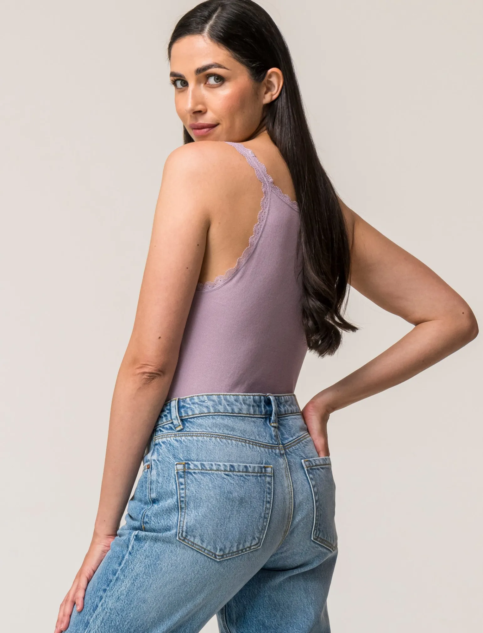Donna Piazza Italia Donna | T-Shirt E Top<Canotta con spalline e scollatura profonda in pizzo, vestibilità slim - glicine