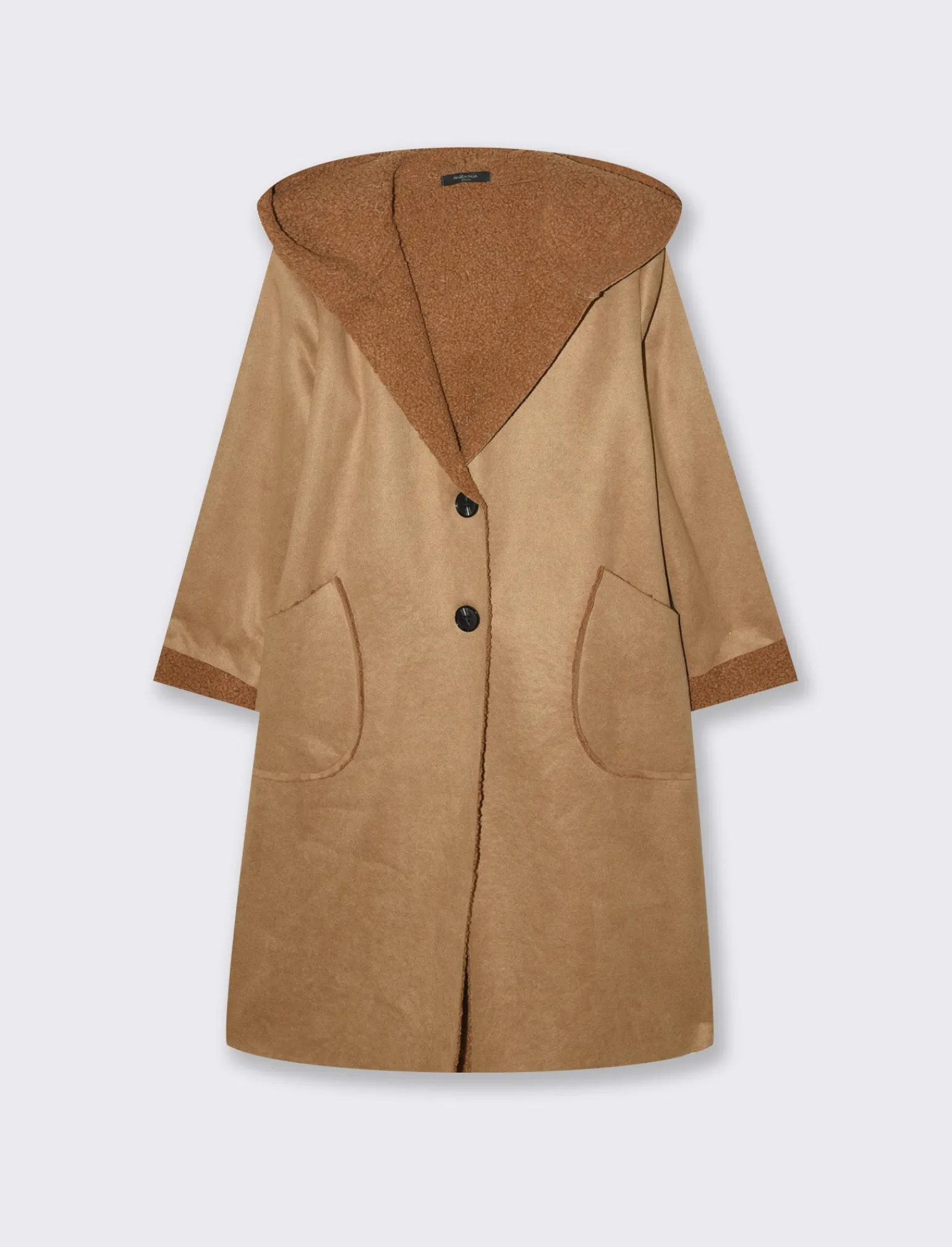 Donna Piazza Italia Giubbini E Cappotti<Capotto con cappuccio in tessuto boucle - Cammello