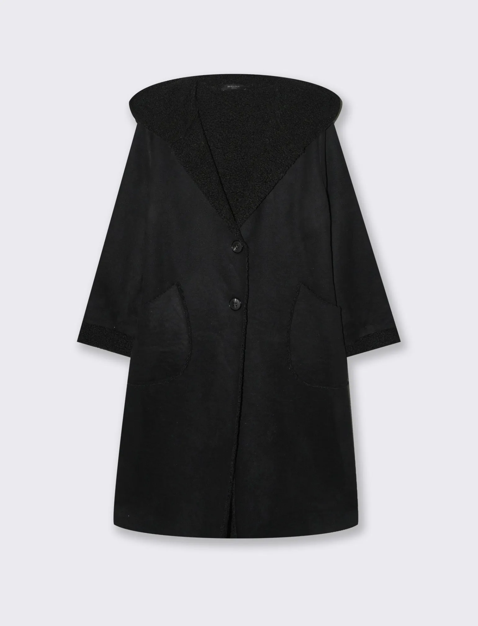 Donna Piazza Italia Giubbini E Cappotti<Capotto con cappuccio in tessuto boucle - Nero