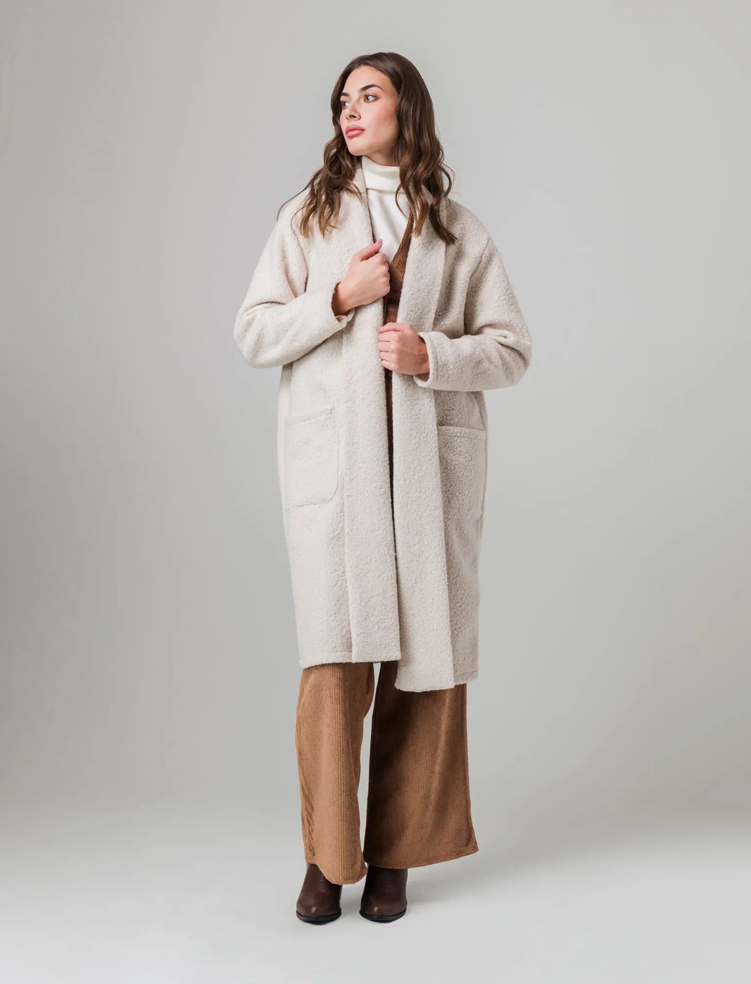 Donna Piazza Italia Donna | Giubbini E Cappotti<Cappotto aperto in tessuto bouclè - Avorio