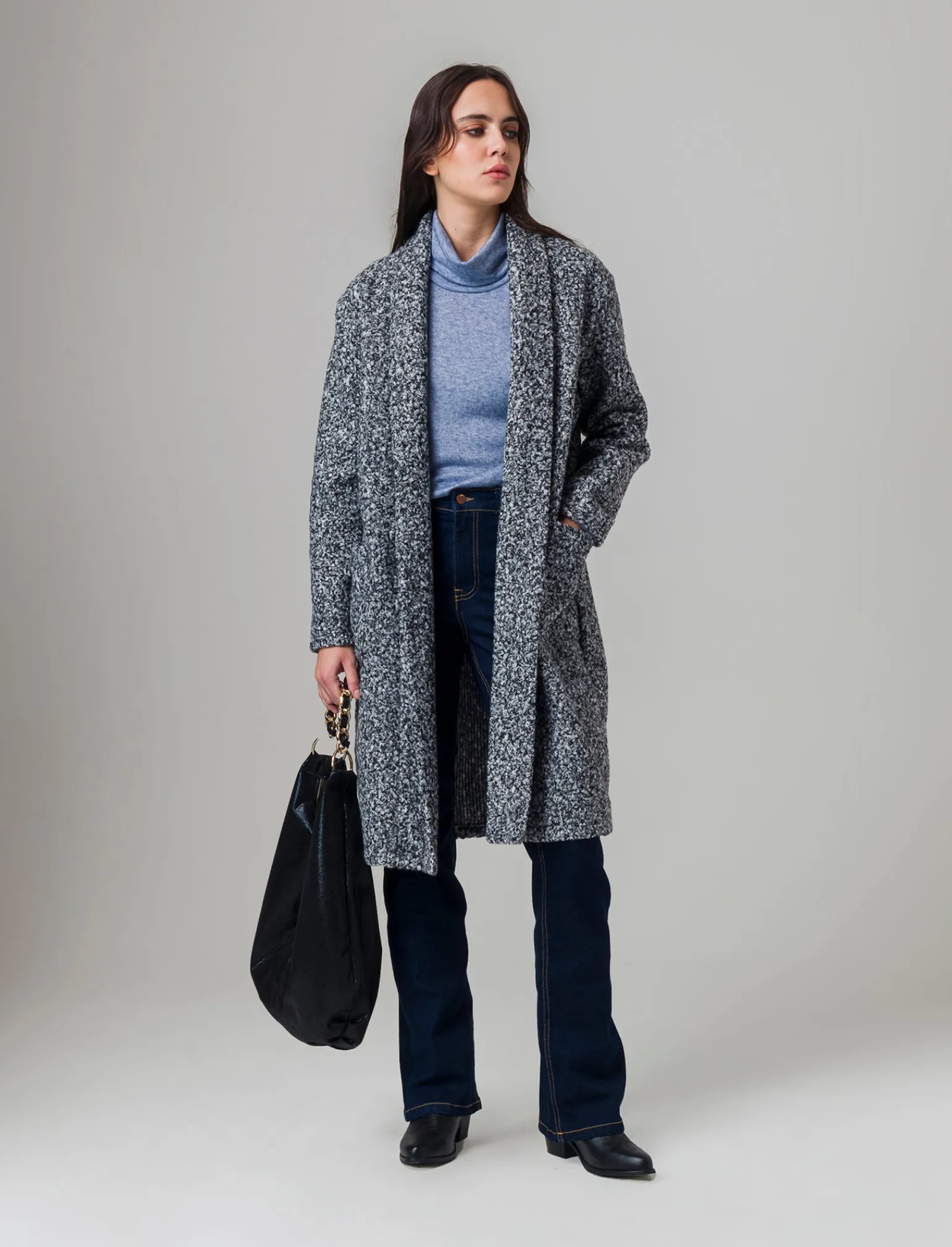 Donna Piazza Italia Donna | Giubbini E Cappotti<Cappotto aperto in tessuto bouclè - sale/pepe