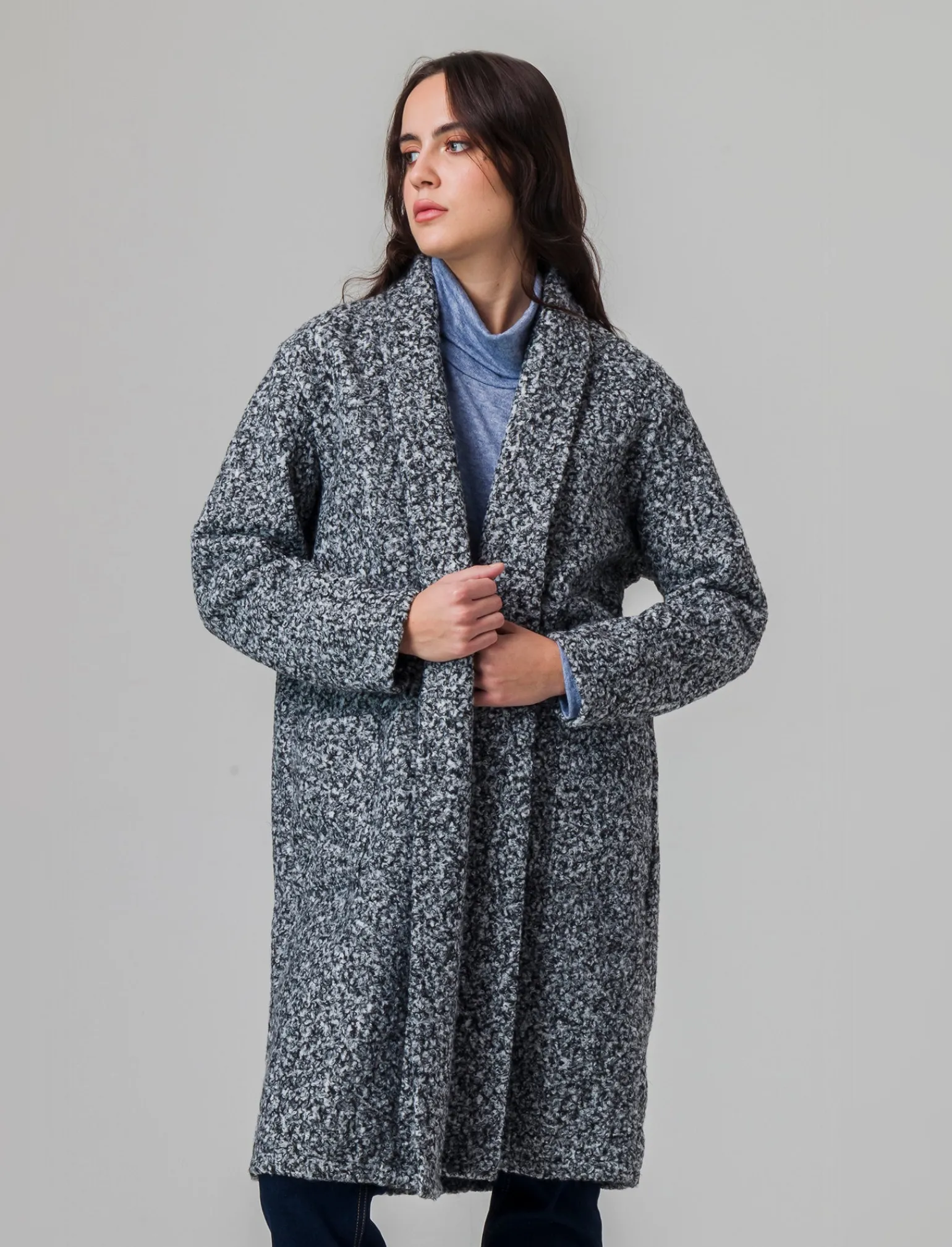 Donna Piazza Italia Donna | Giubbini E Cappotti<Cappotto aperto in tessuto bouclè - sale/pepe