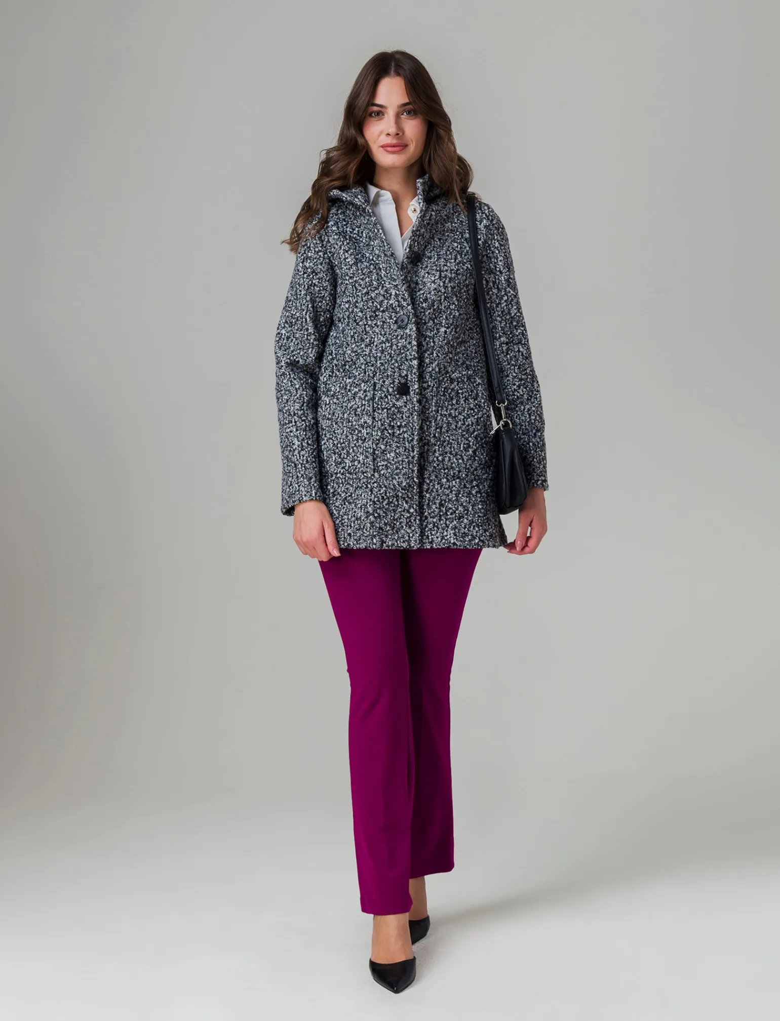 Donna Piazza Italia Giubbini E Cappotti<Cappotto con bottoni in tessuto boucle - sale/pepe