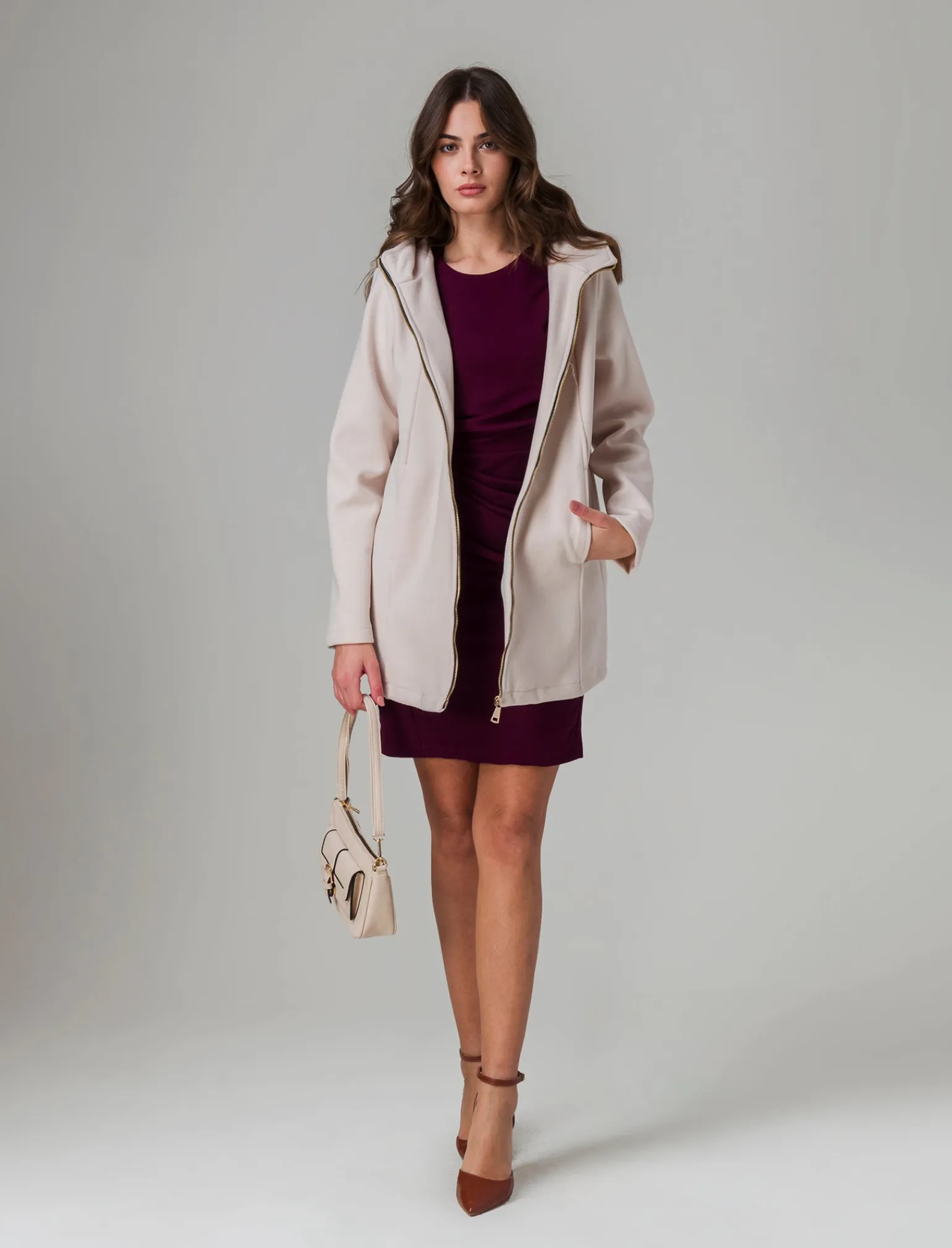 Donna Piazza Italia Giubbini E Cappotti<Cappotto con cappuccio e chiusura con zip - Bianco burro
