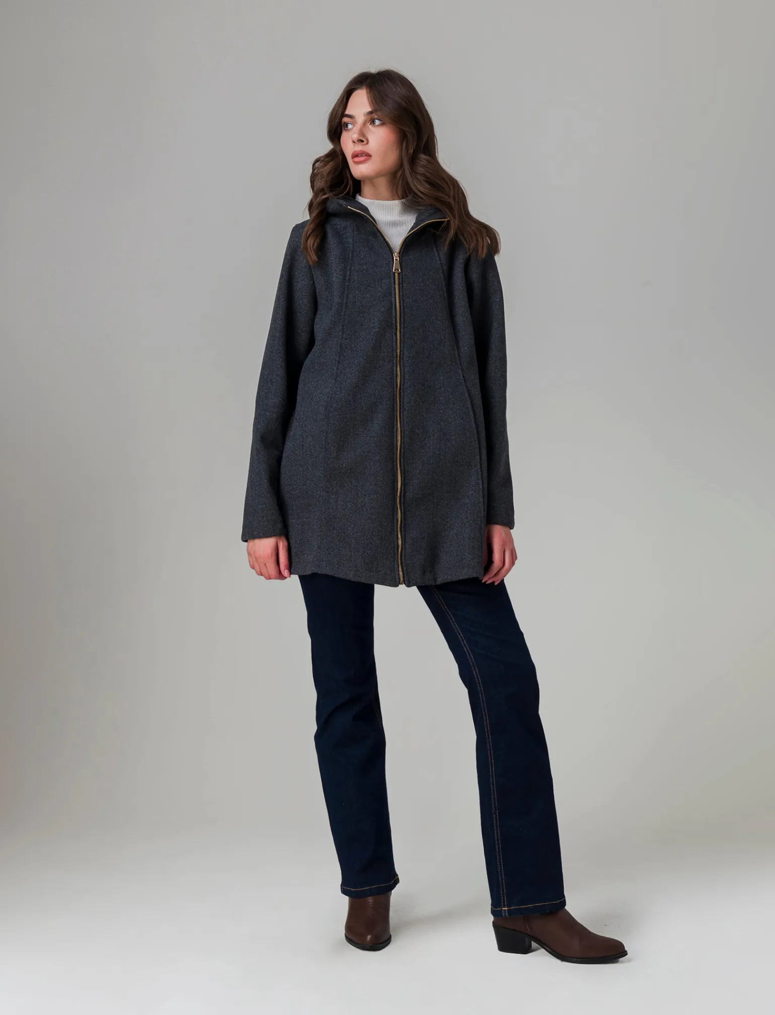 Donna Piazza Italia Giubbini E Cappotti<Cappotto con cappuccio e chiusura con zip - Grigio