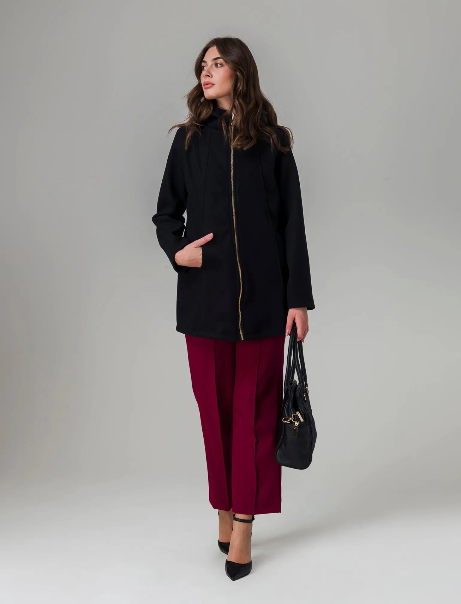 Donna Piazza Italia Giubbini E Cappotti<Cappotto con cappuccio e chiusura con zip - Nero