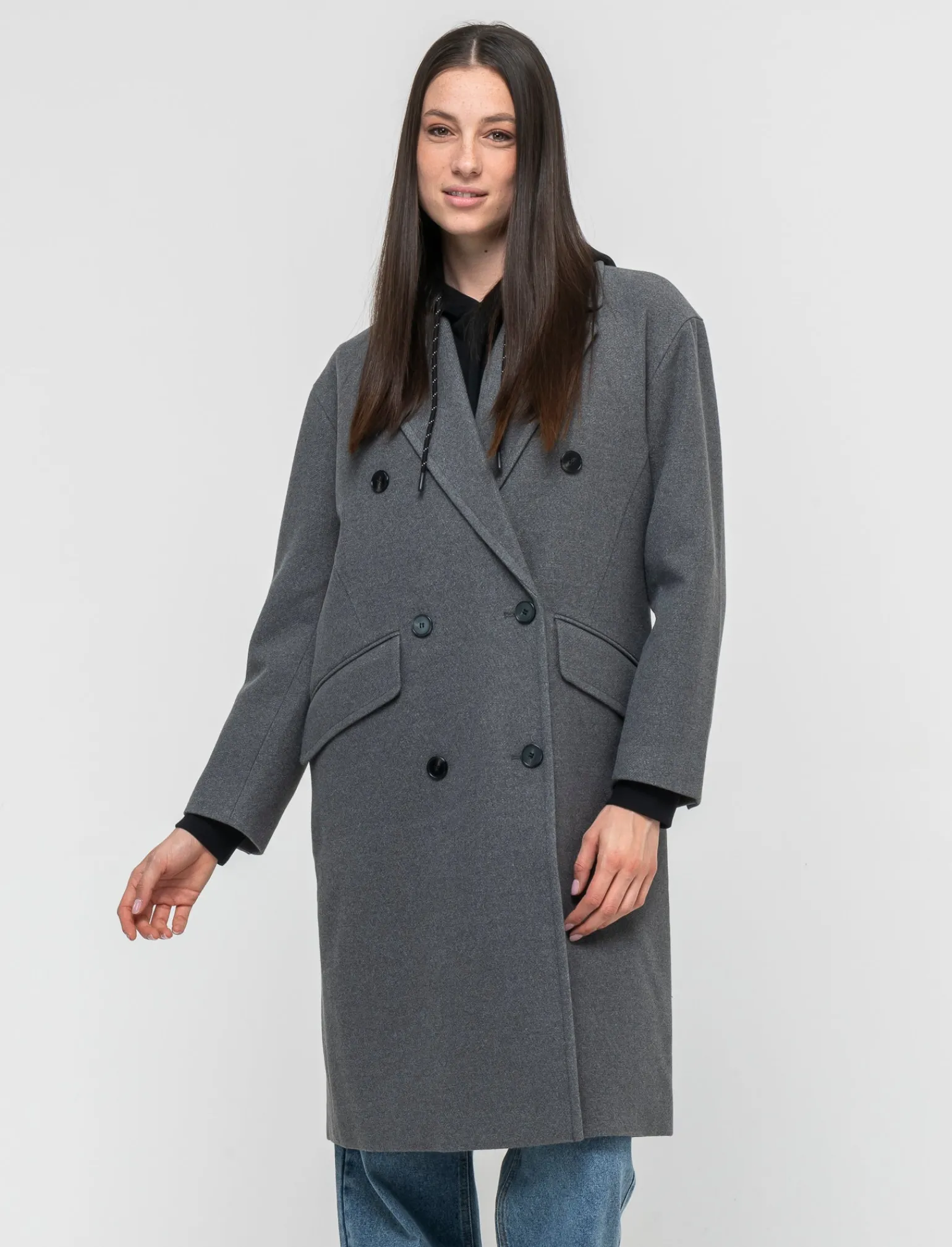 Donna Piazza Italia Donna | Giubbini E Cappotti<Cappotto linea squadrata vestibilità over con abbottonatura doppio petto - melange