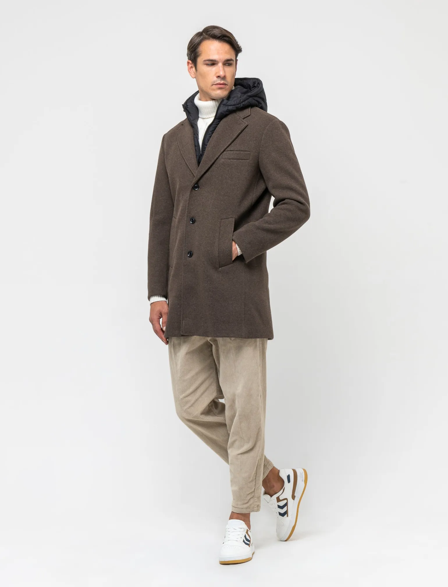 Uomo Piazza Italia Uomo | Giubbini E Cappotti<Cappotto regular fit con gilet e cappuccio - Moro