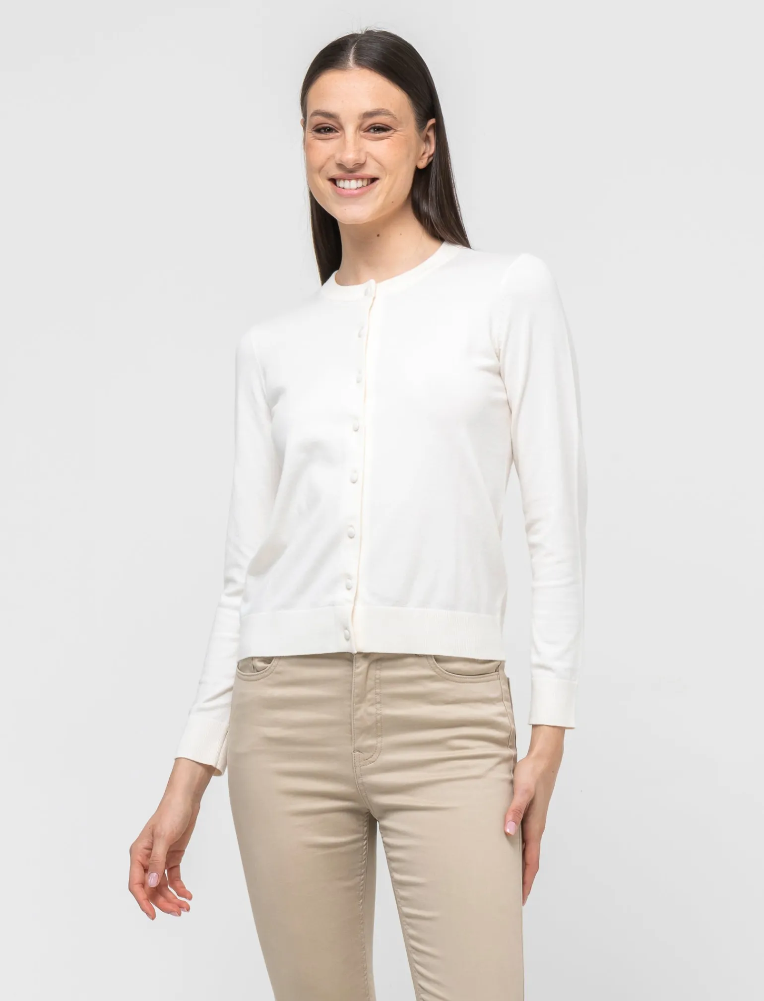 Donna Piazza Italia Donna | Maglieria<Cardigan a girocollo in maglia fine vestibilità comfort - Avorio