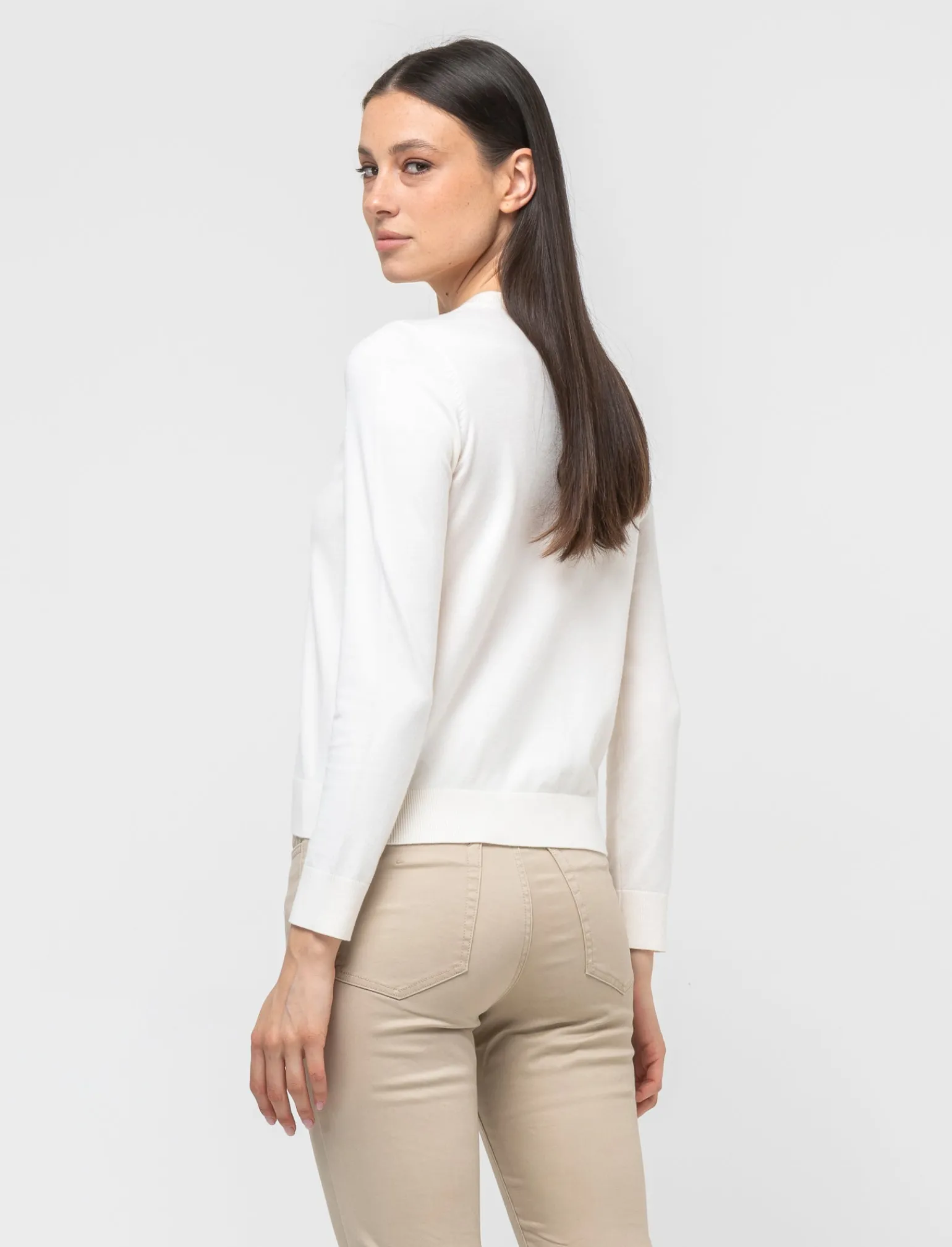 Donna Piazza Italia Donna | Maglieria<Cardigan a girocollo in maglia fine vestibilità comfort - Avorio