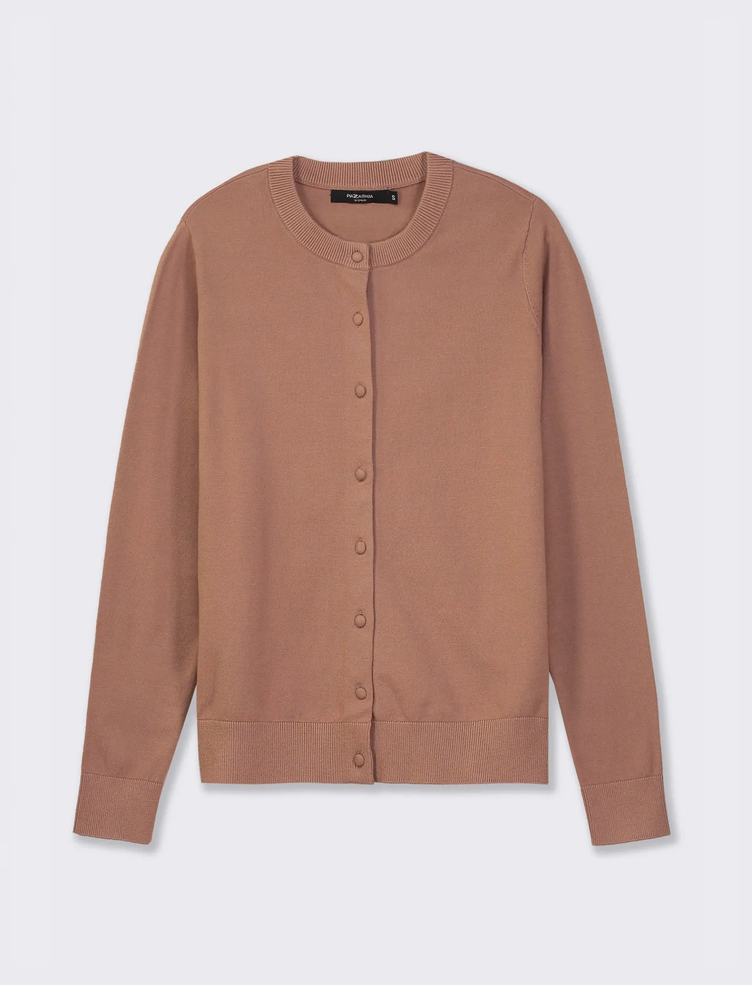 Donna Piazza Italia Donna | Maglieria<Cardigan a girocollo in maglia fine vestibilità comfort - castoro