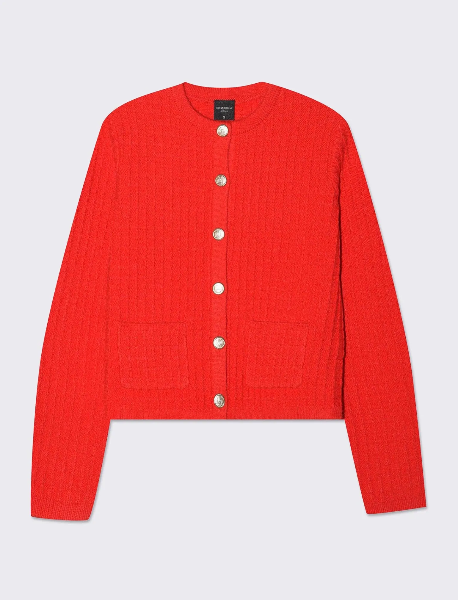 Donna Piazza Italia Maglieria<Cardigan corto con bottoni utilites effetto metallo dorato -