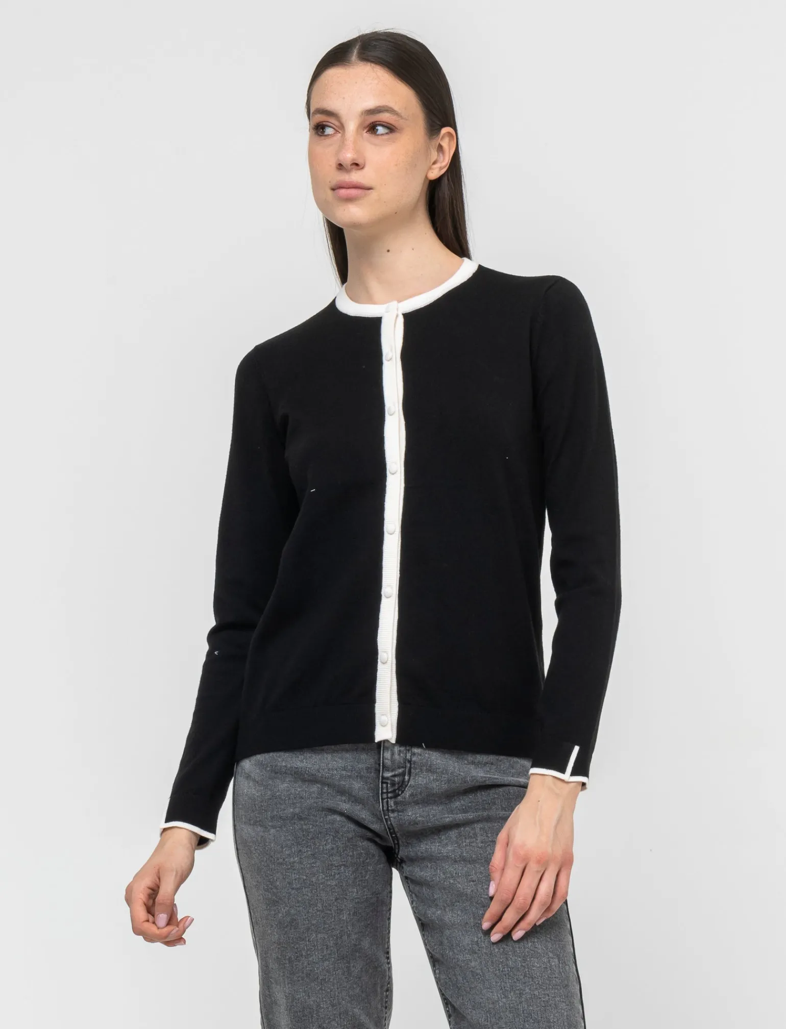 Donna Piazza Italia Donna | Maglieria<Cardigan in maglia fine con dettaglio contrasto su tinta e polsi -