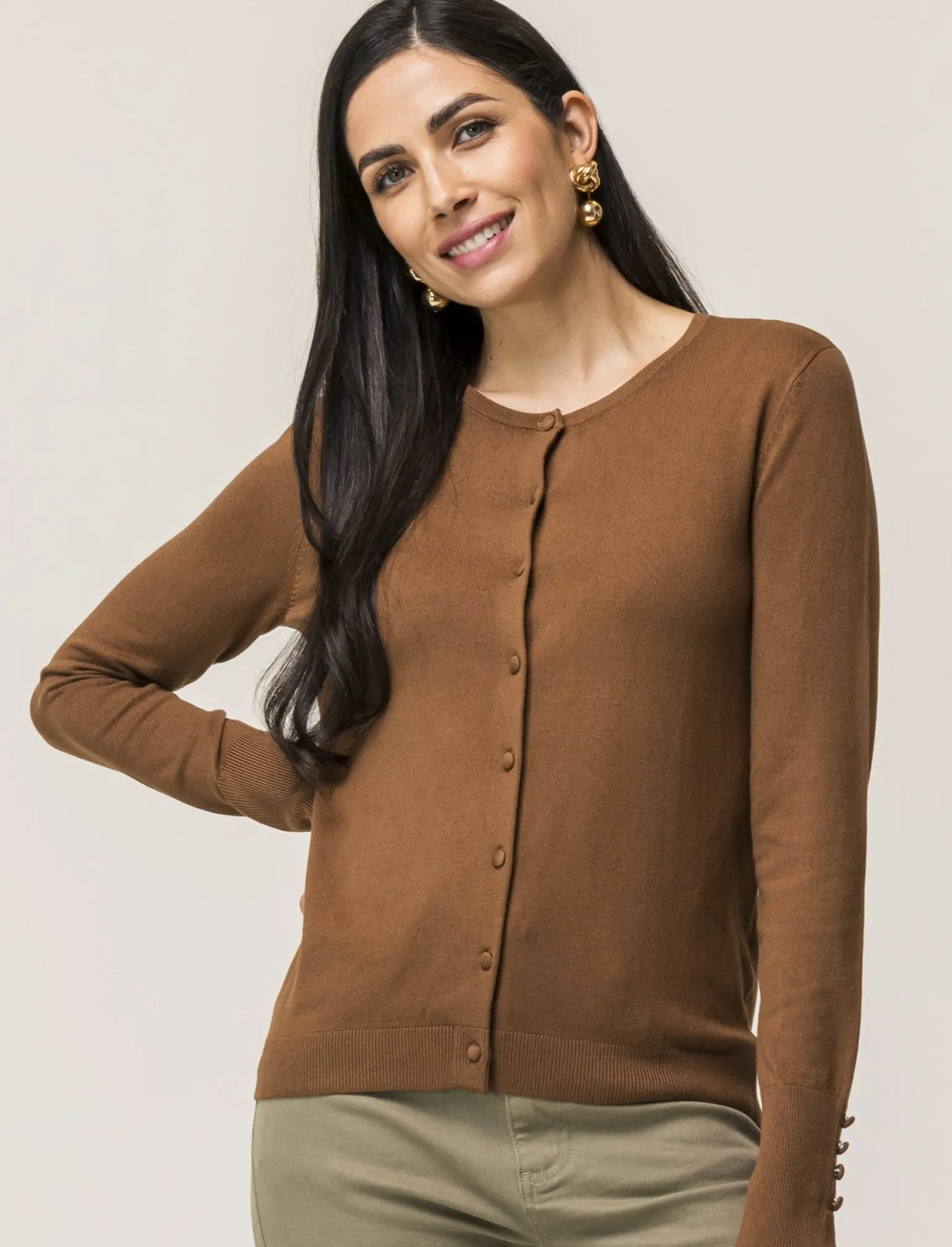 Donna Piazza Italia Donna | Maglieria<Cardigan in maglia fine di viscosa con dettaglio bottoni effetto dorato - tabacco
