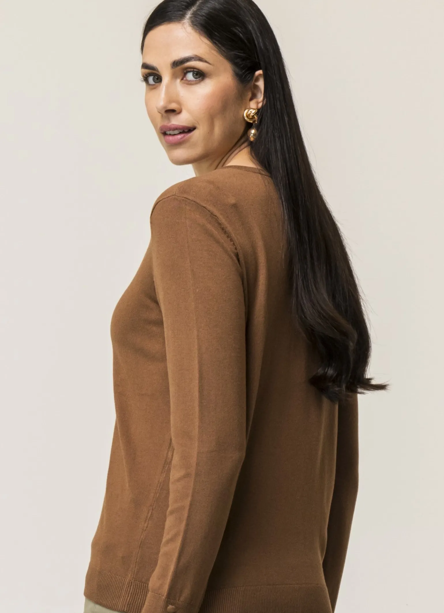Donna Piazza Italia Donna | Maglieria<Cardigan in maglia fine di viscosa con dettaglio bottoni effetto dorato - tabacco