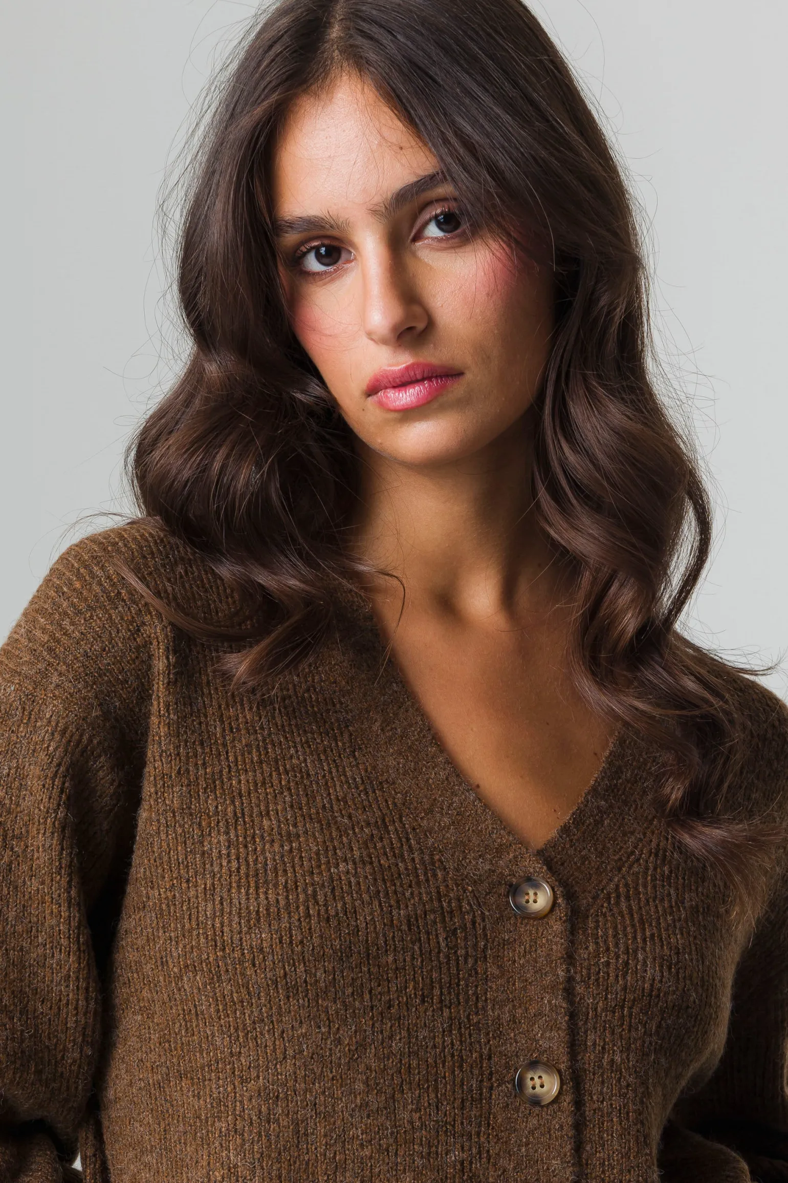 Donna Piazza Italia Donna | Maglieria<Cardigan manica lunga con scollo a V e polso svasato - tabacco